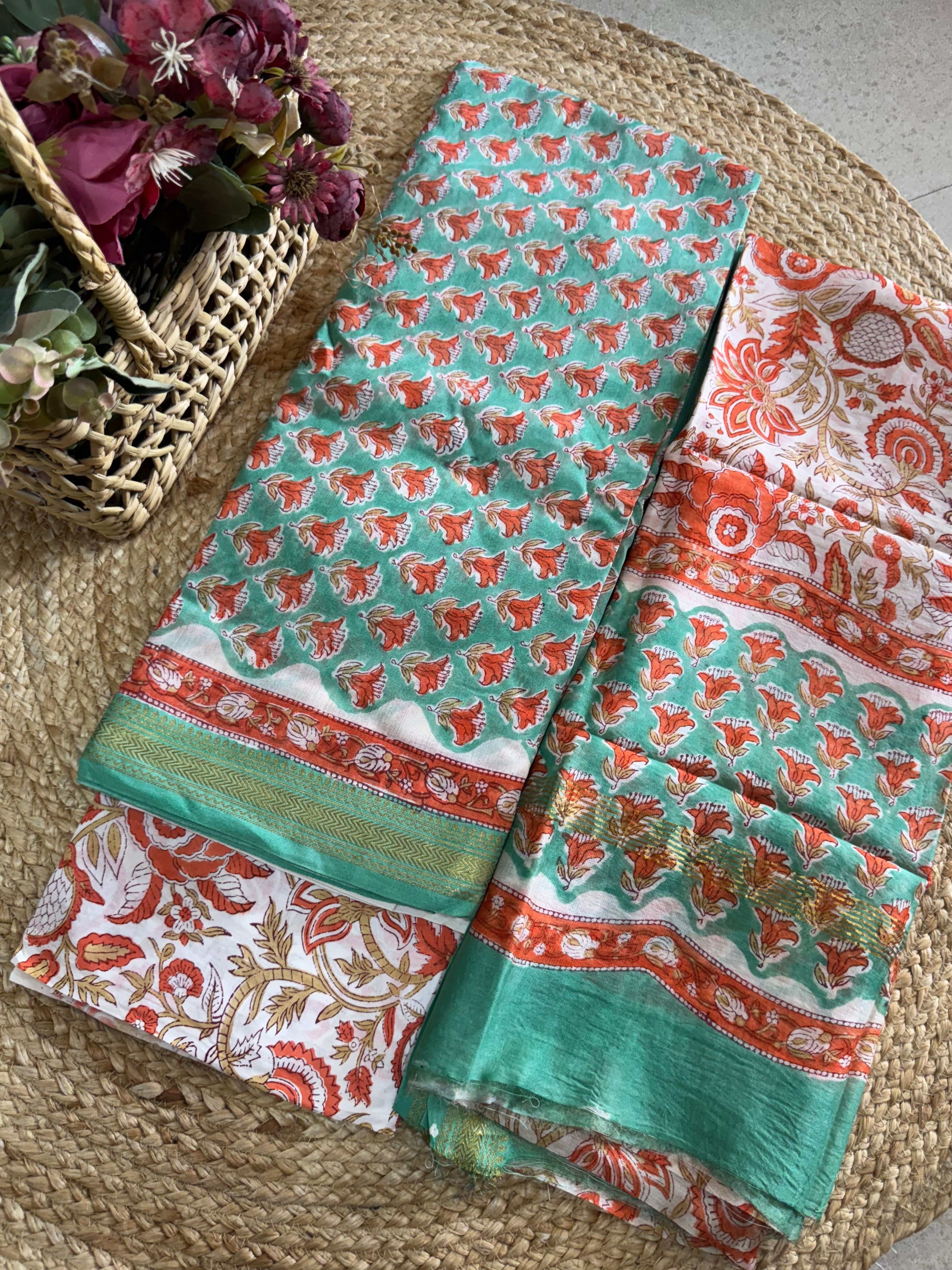 HAND BLOCK PRINTED MAHESHWARI UNSTITCHED SUIT