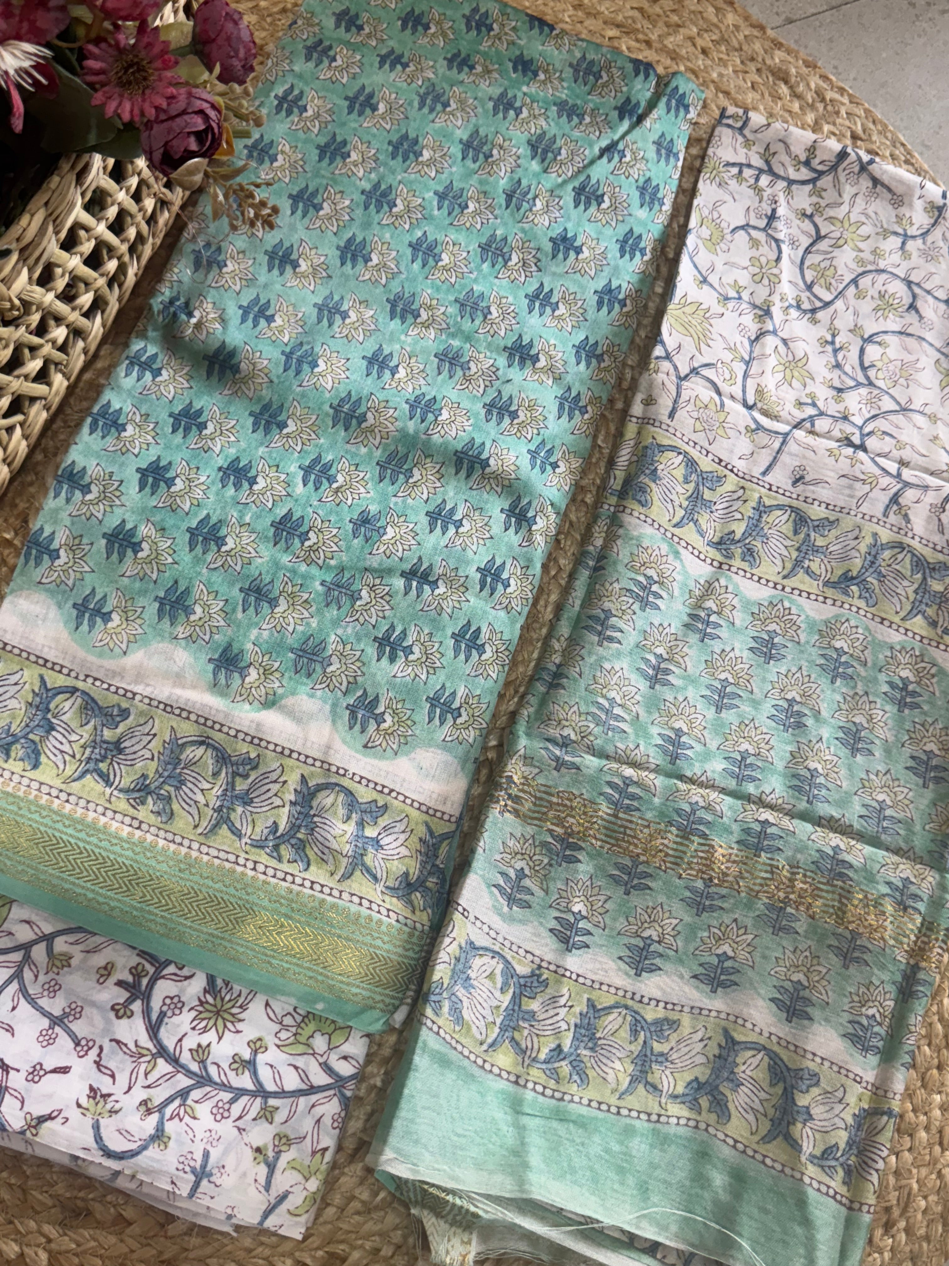 HAND BLOCK PRINTED MAHESHWARI UNSTITCHED SUIT