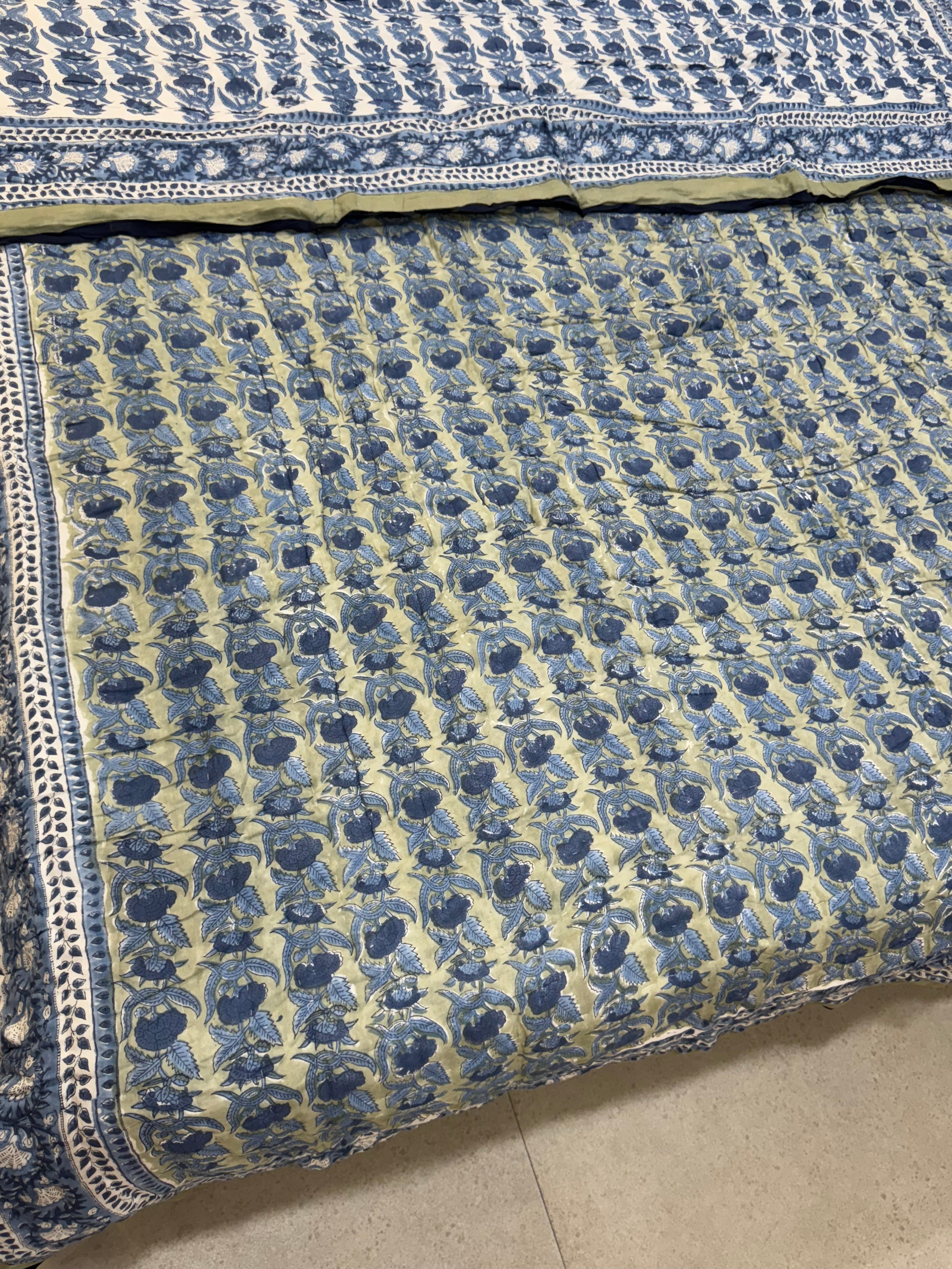 FESTIVE HAND BLOCK PRINTED REVERSIBLE QUILT (DOUBLE BED)