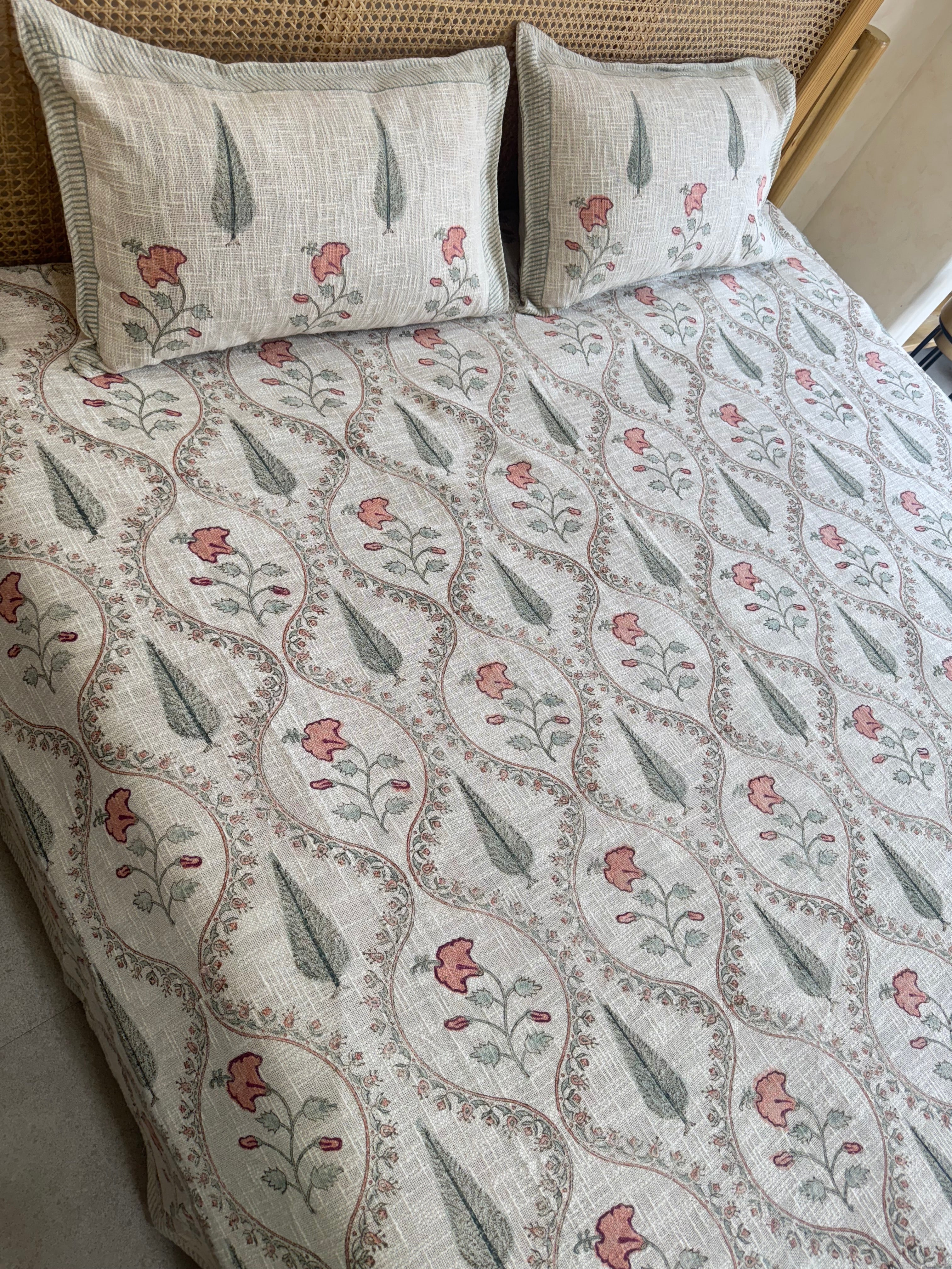 HAND BLOCK PRINTED JUTE BEDCOVER - 108 by 108 INCHES