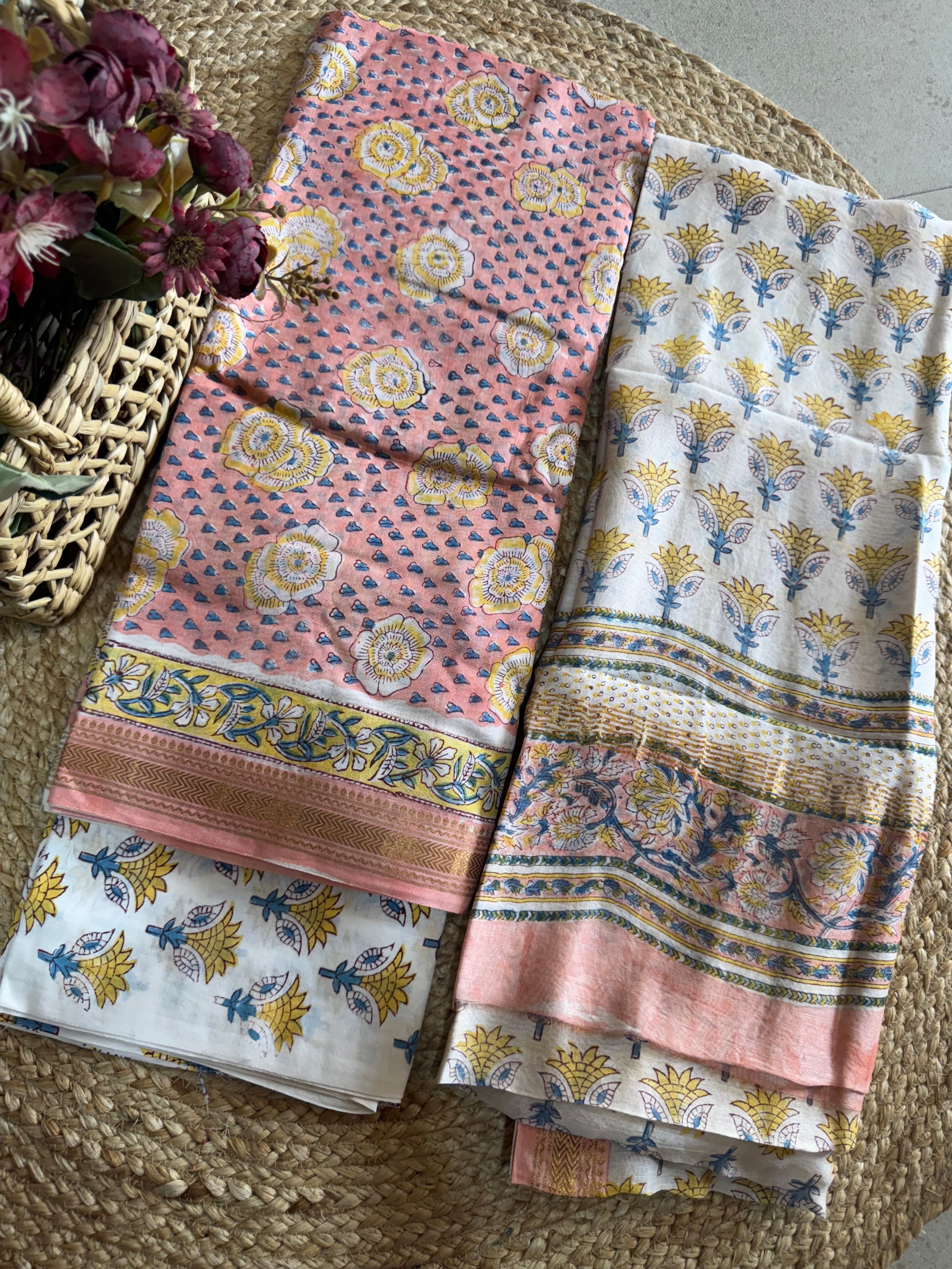 HAND BLOCK PRINTED MAHESHWARI UNSTITCHED SUIT