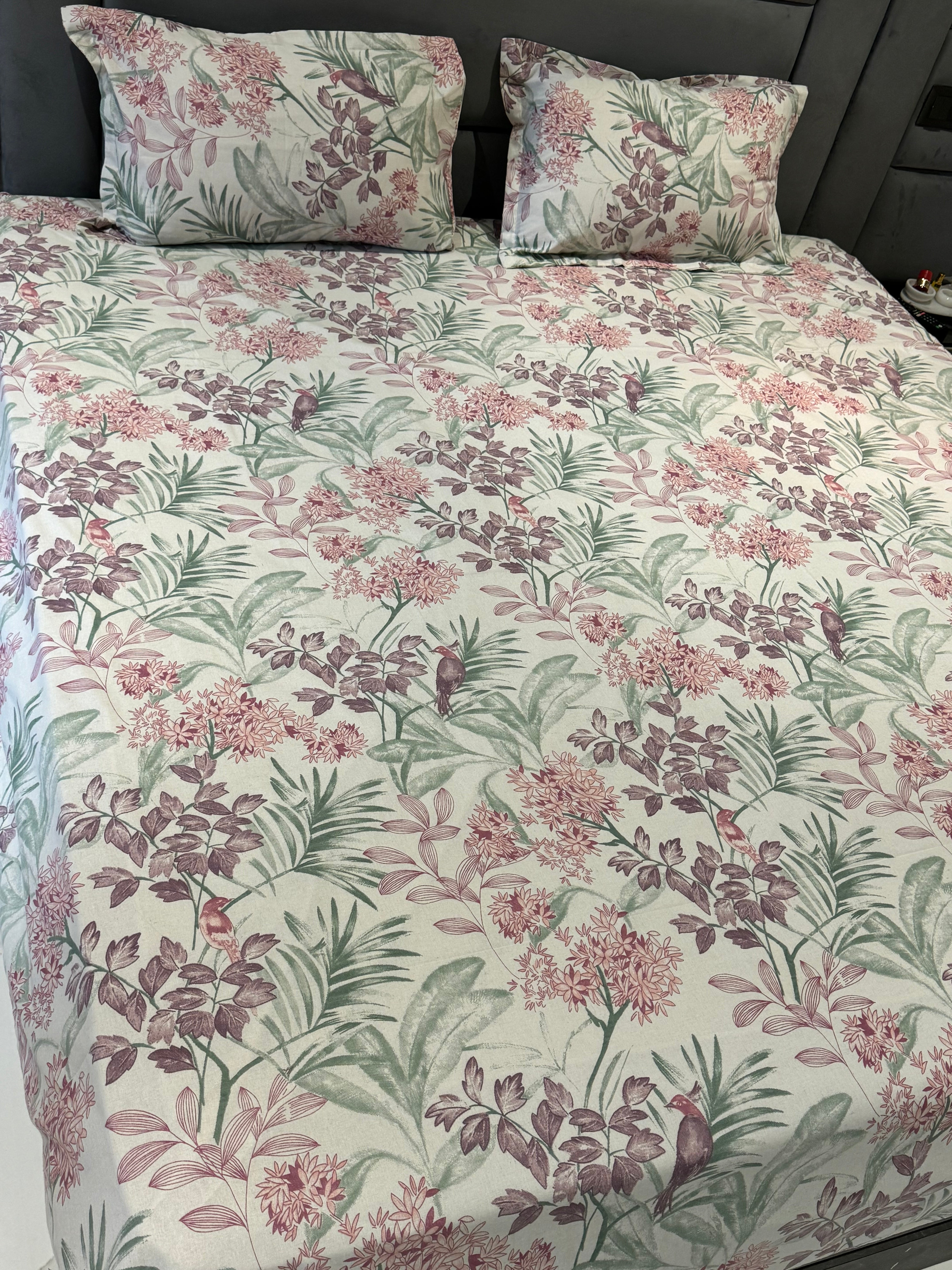 FLORAL SHALIMAR BEDSHEET WITH TWO REVERSIBLE PILLOW COVERS