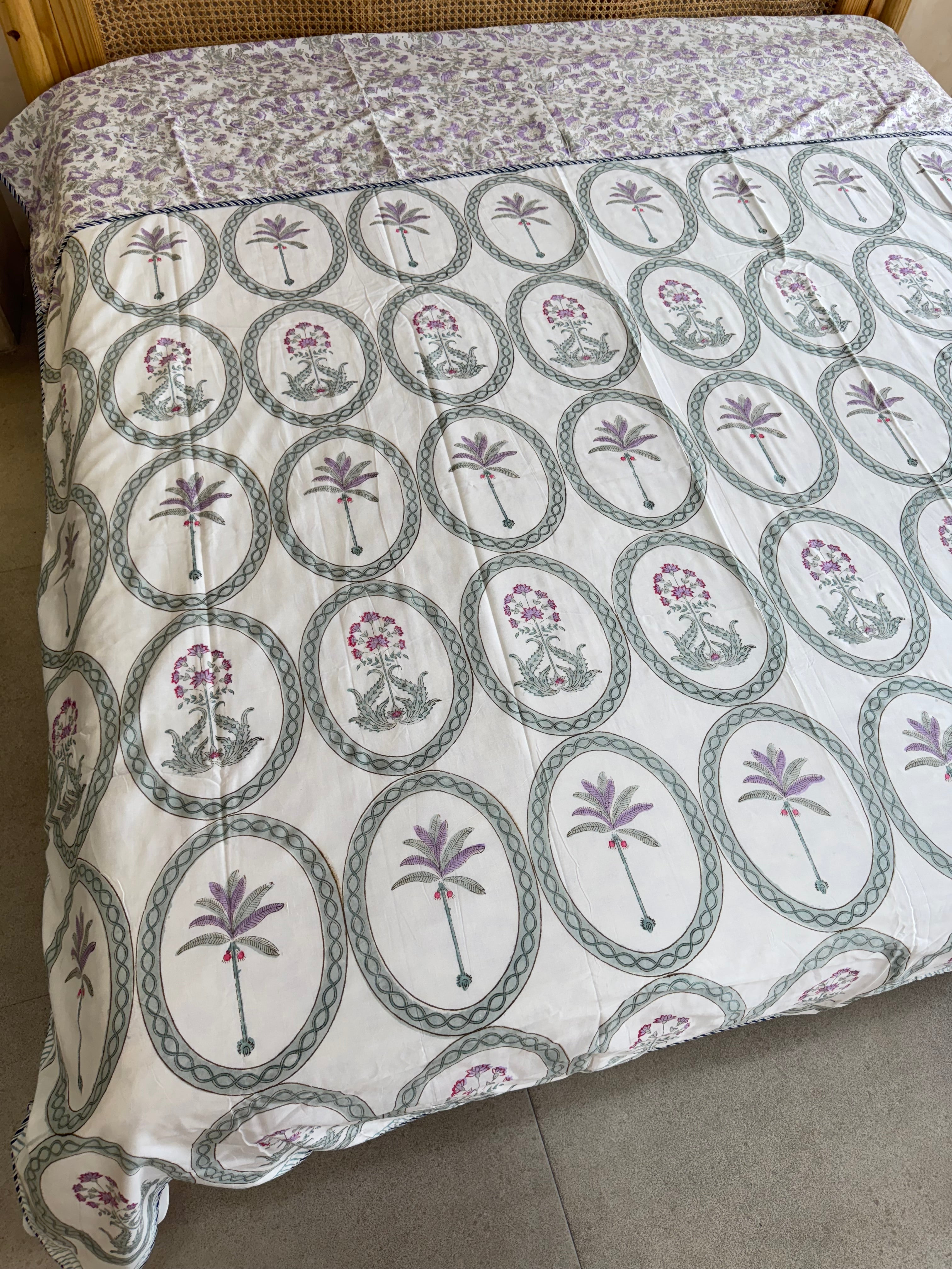 DOUBLE BED HANDBLOCK PRINTED REVERSIBLE MULMUL DOHAR