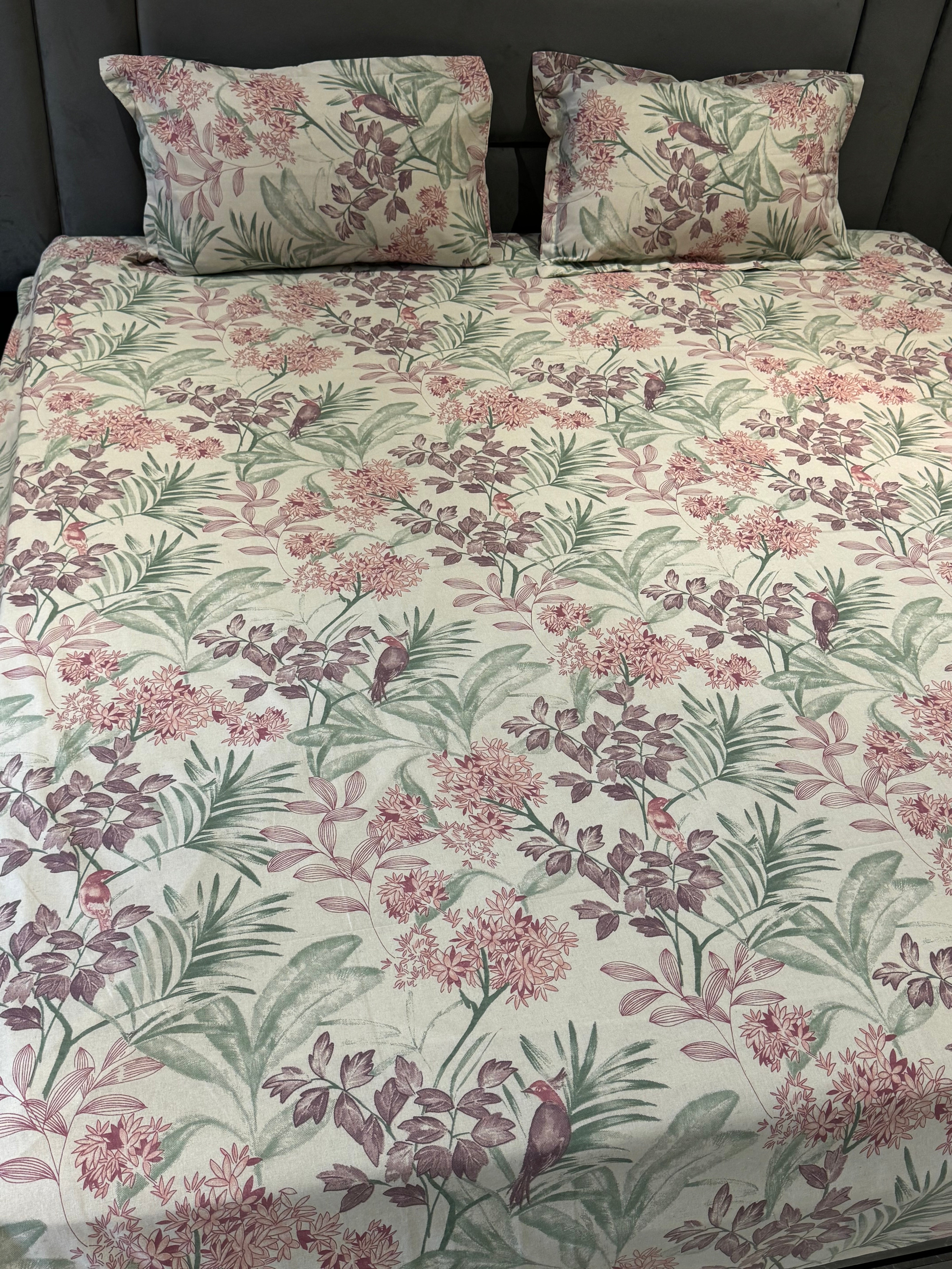 FLORAL SHALIMAR BEDSHEET WITH TWO REVERSIBLE PILLOW COVERS