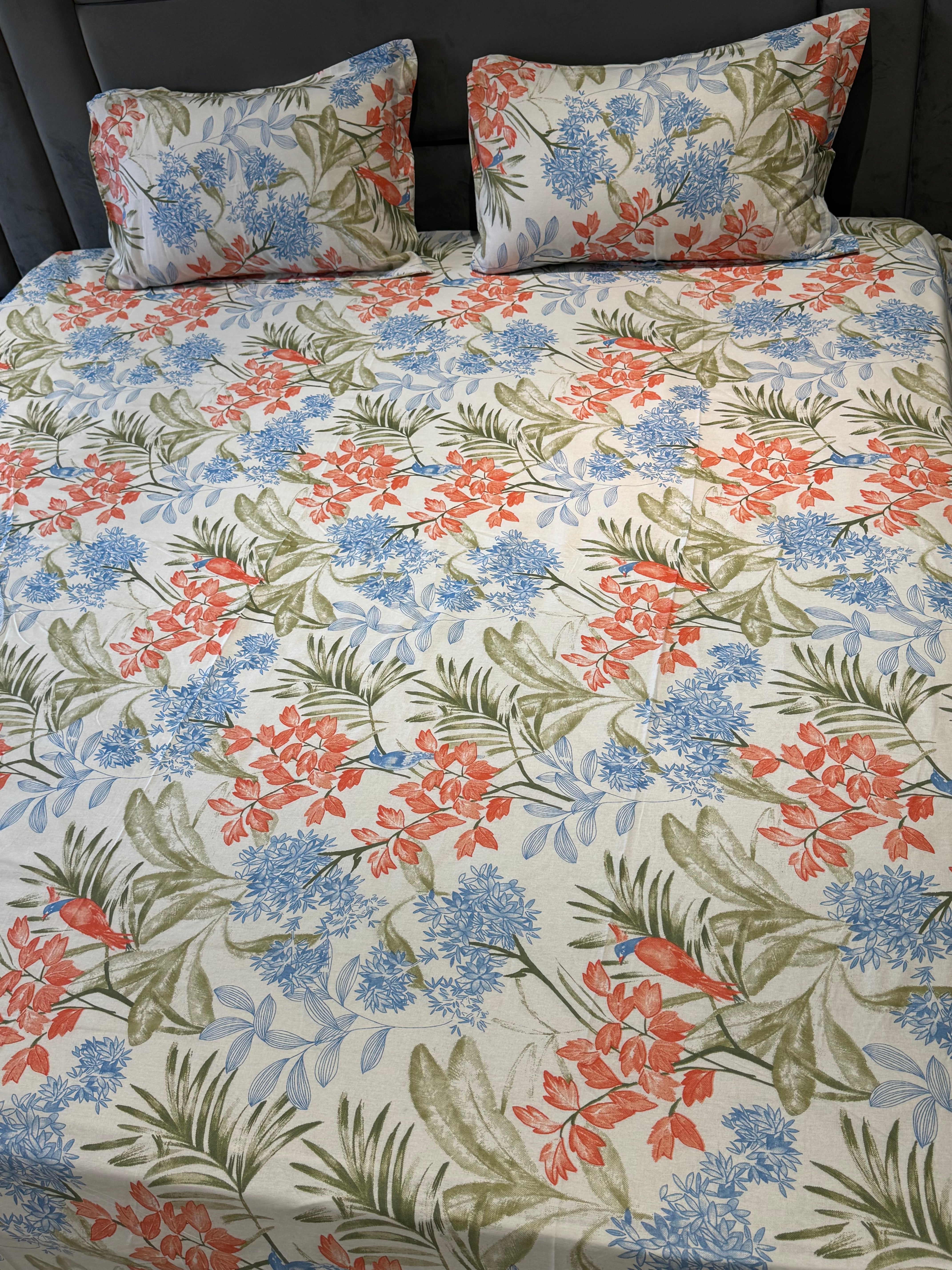 FLORAL SHALIMAR BEDSHEET WITH TWO REVERSIBLE PILLOW COVERS