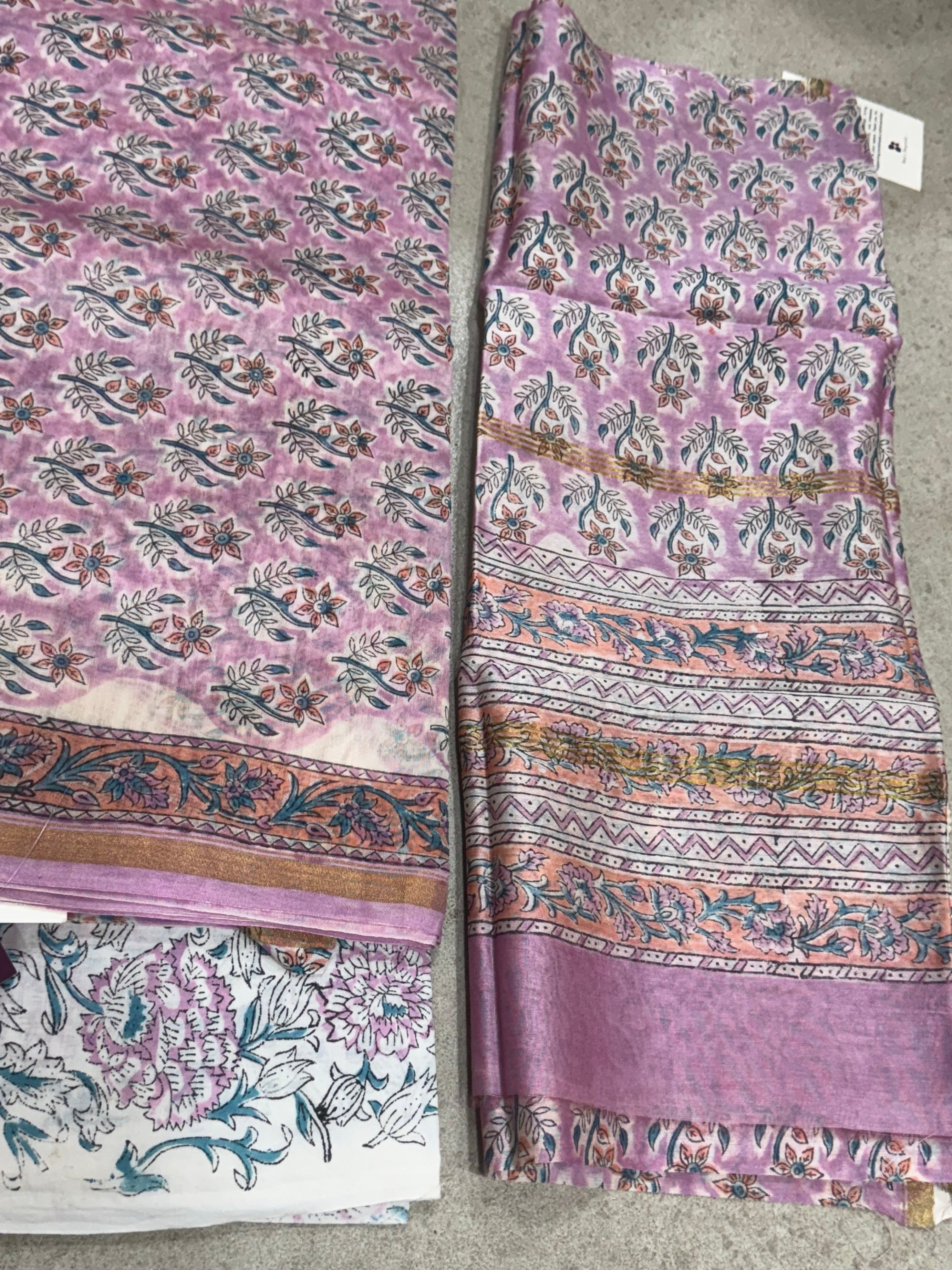 HAND BLOCK PRINTED CHANDERI UNSTITCHED SUIT