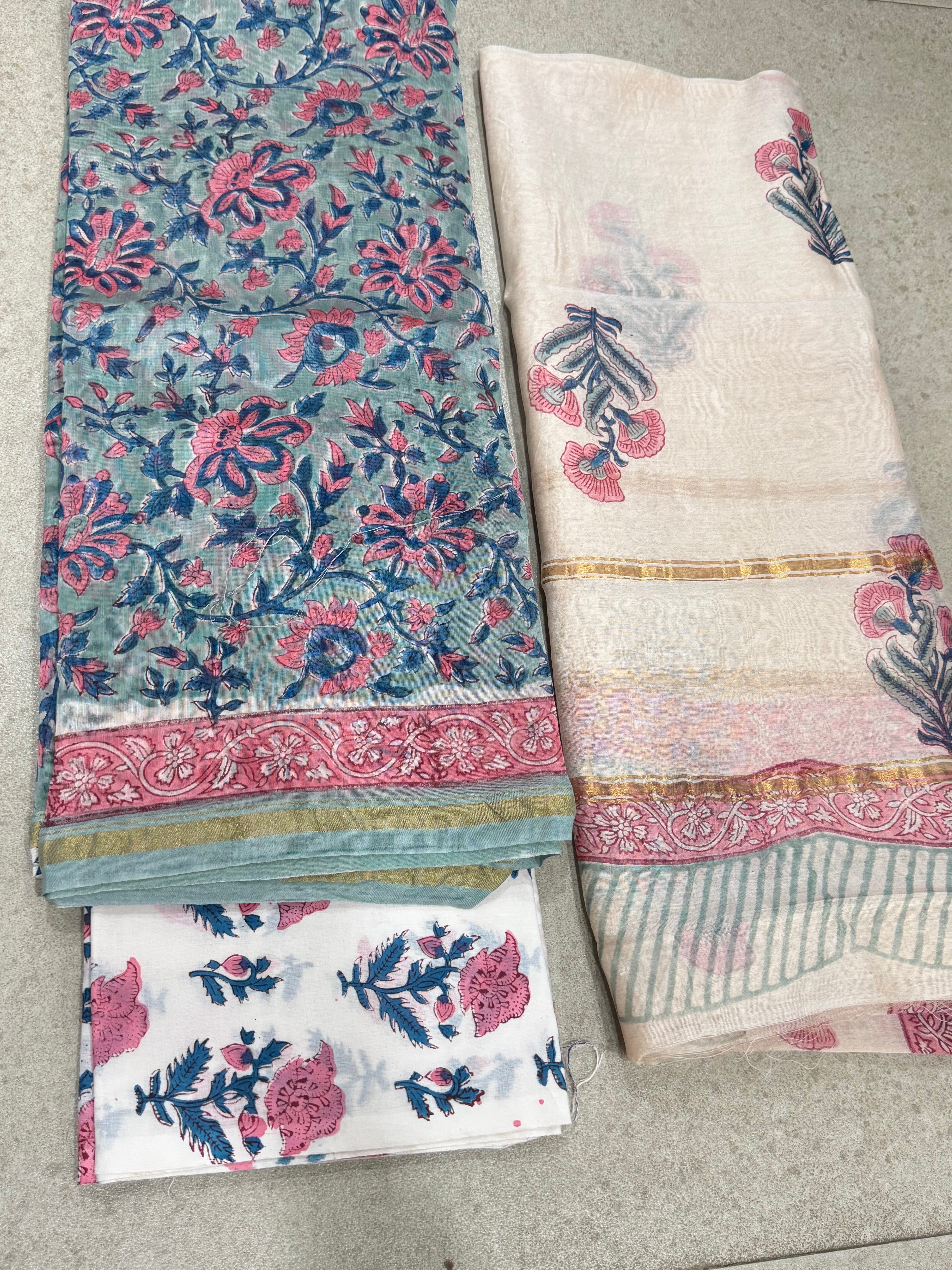 HAND BLOCK PRINTED CHANDERI UNSTITCHED SUIT