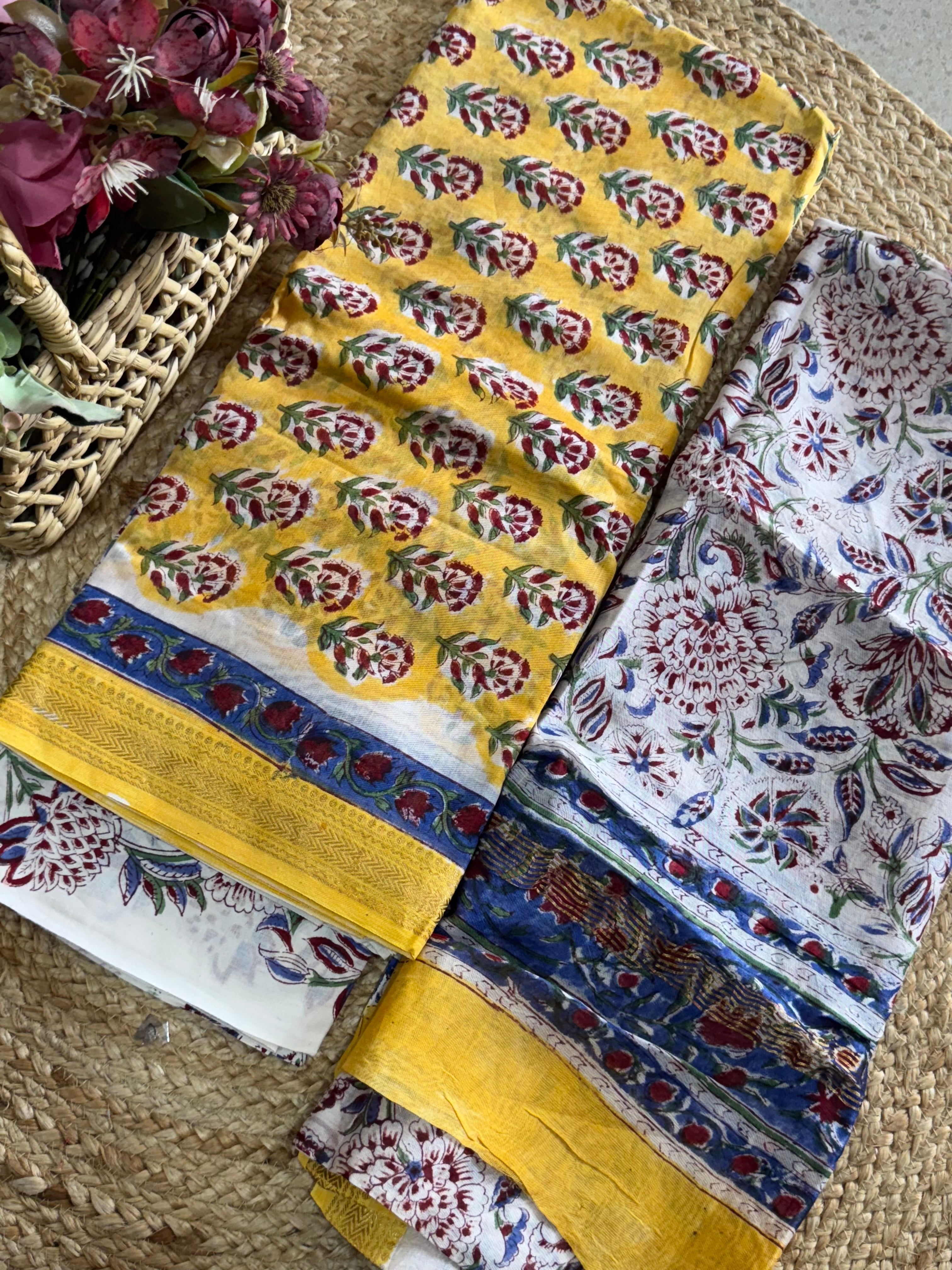 HAND BLOCK PRINTED MAHESHWARI UNSTITCHED SUIT