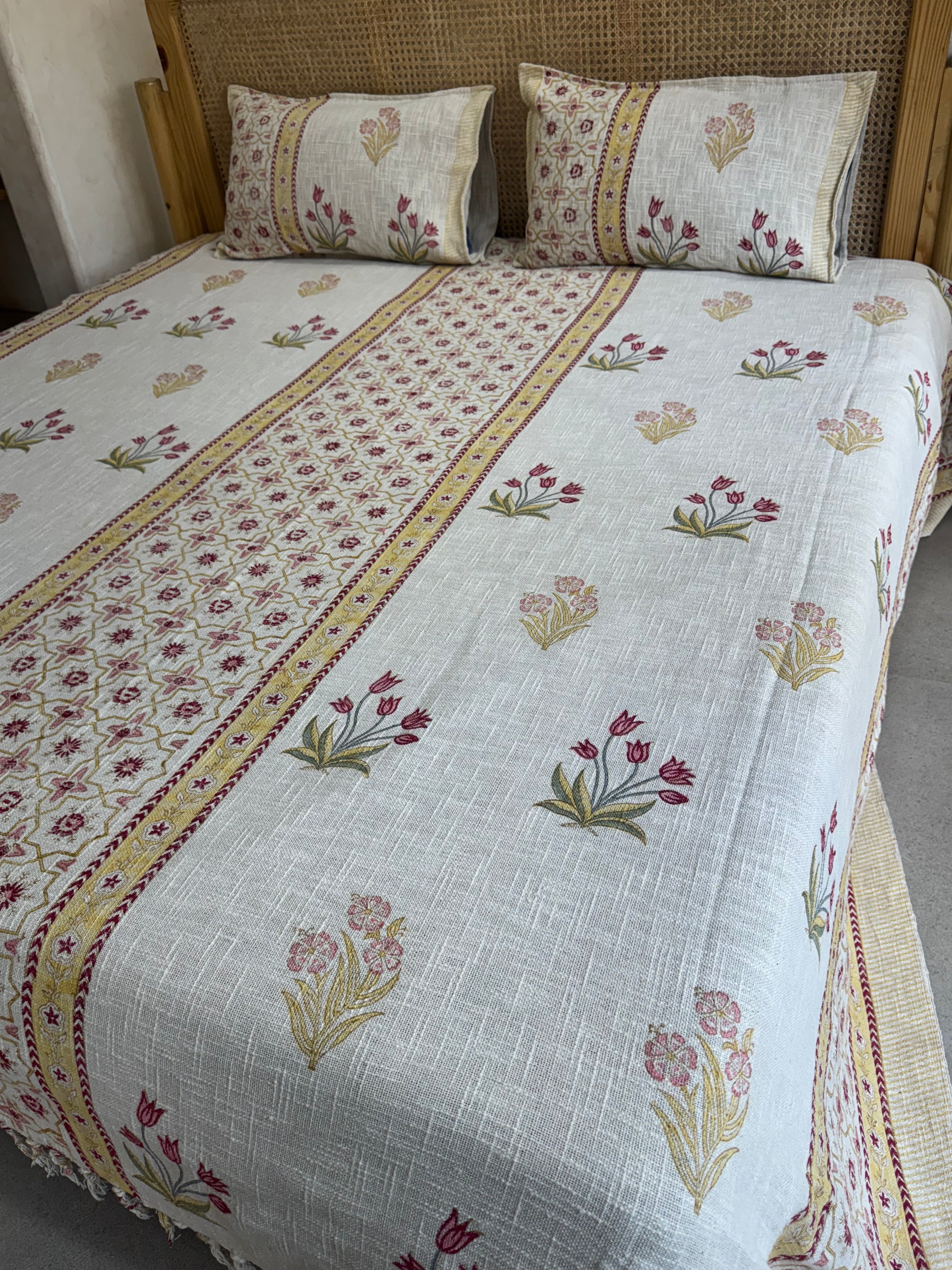HAND BLOCK PRINTED JUTE BEDCOVER - 108 by 108 INCHES