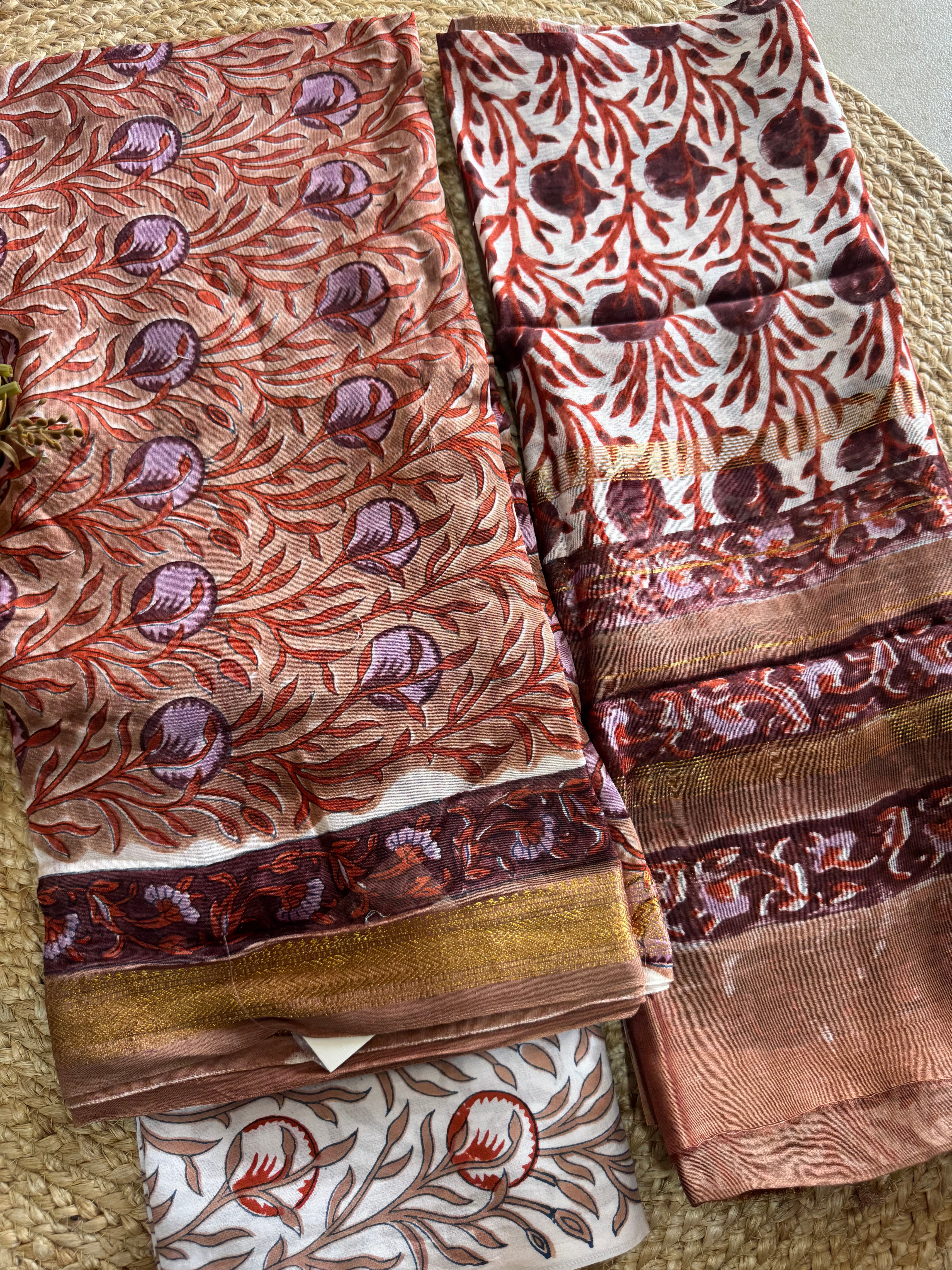 HAND BLOCK PRINTED MAHESHWARI UNSTITCHED SUIT