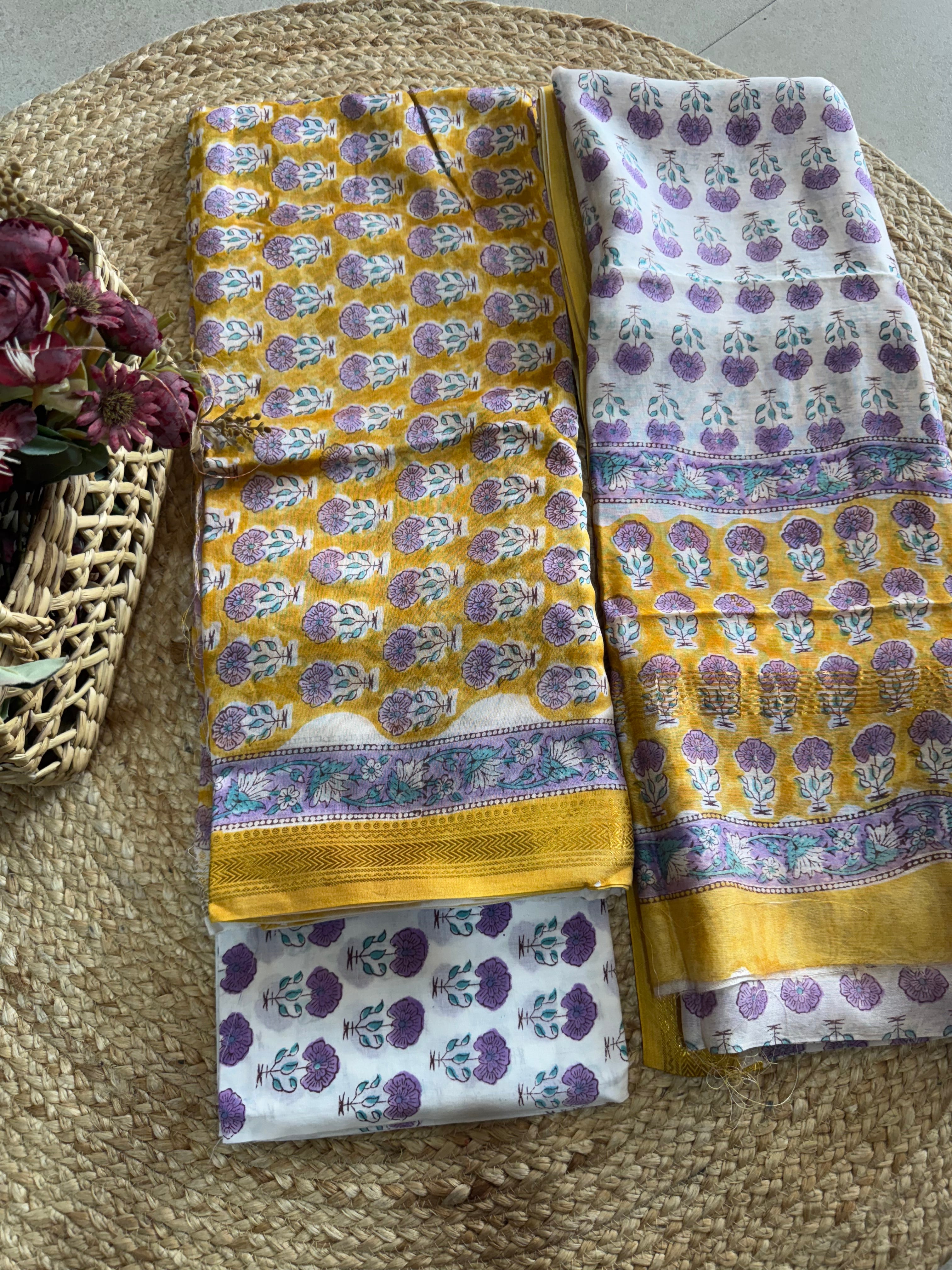 HAND BLOCK PRINTED MAHESHWARI UNSTITCHED SUIT