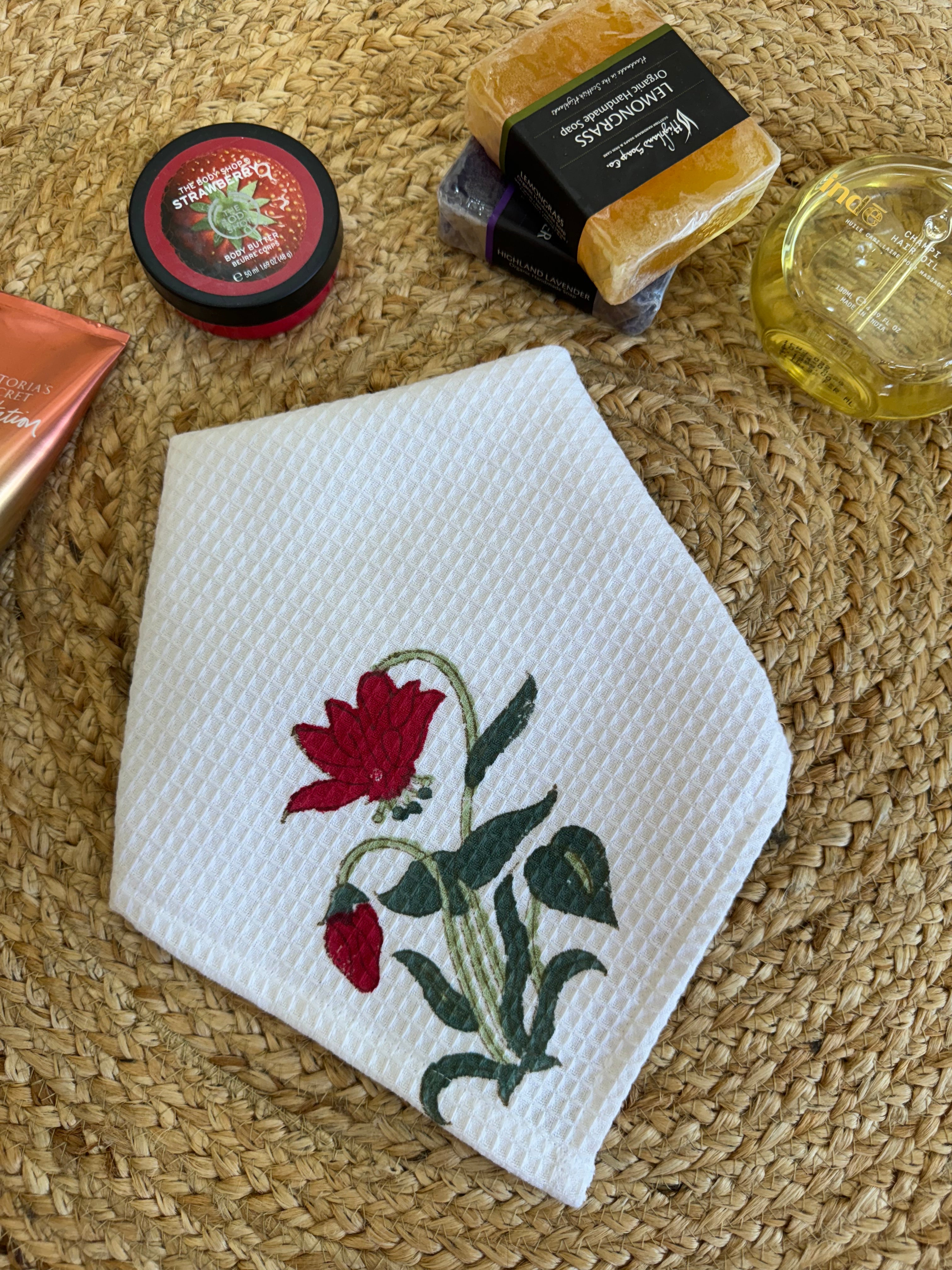 RED SCARLET HANDBLOCK PRINTED BODY / HAND TOWEL / NAPKIN