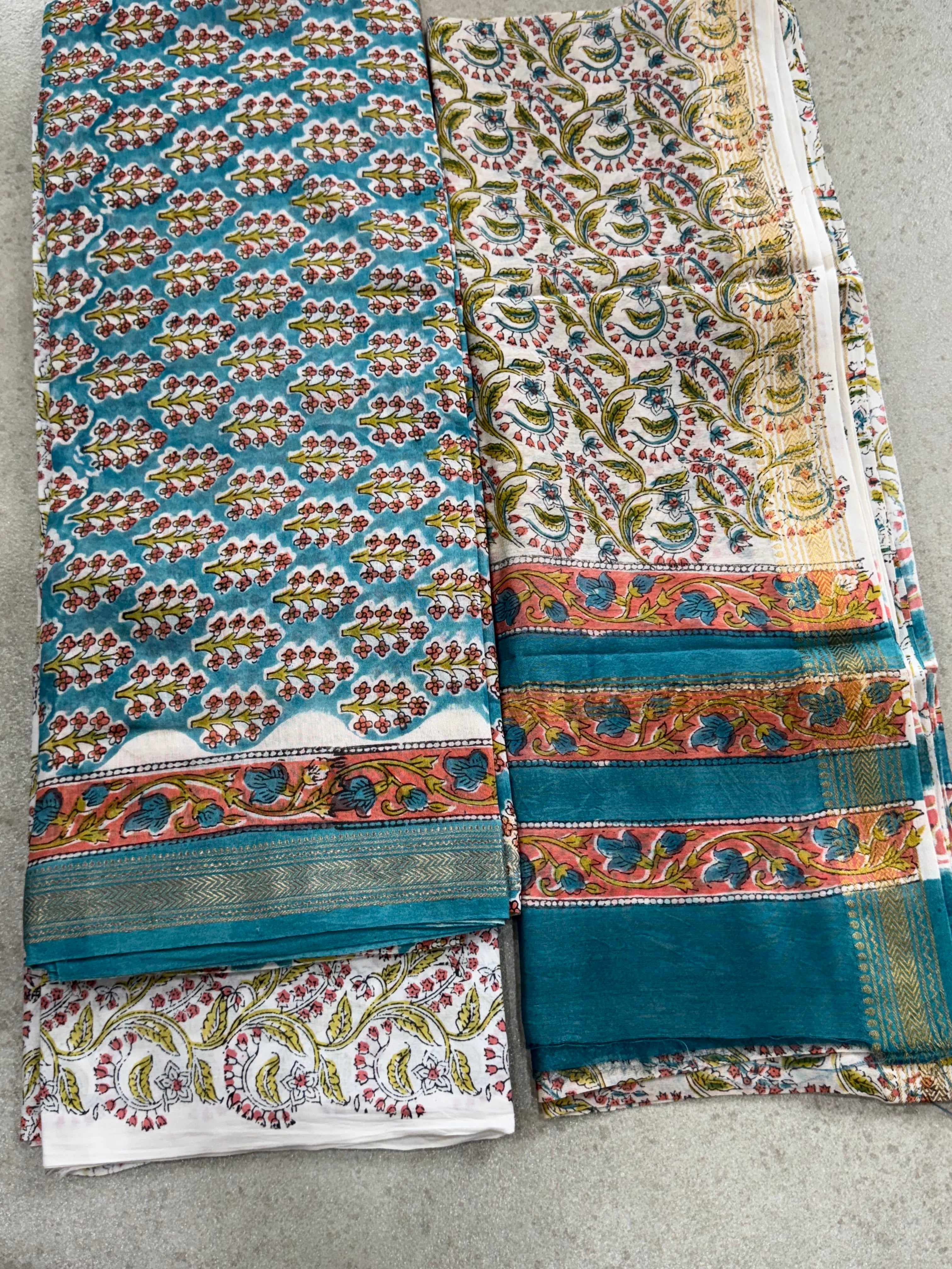 HAND BLOCK PRINTED MAHESHWARI UNSTITCHED SUIT