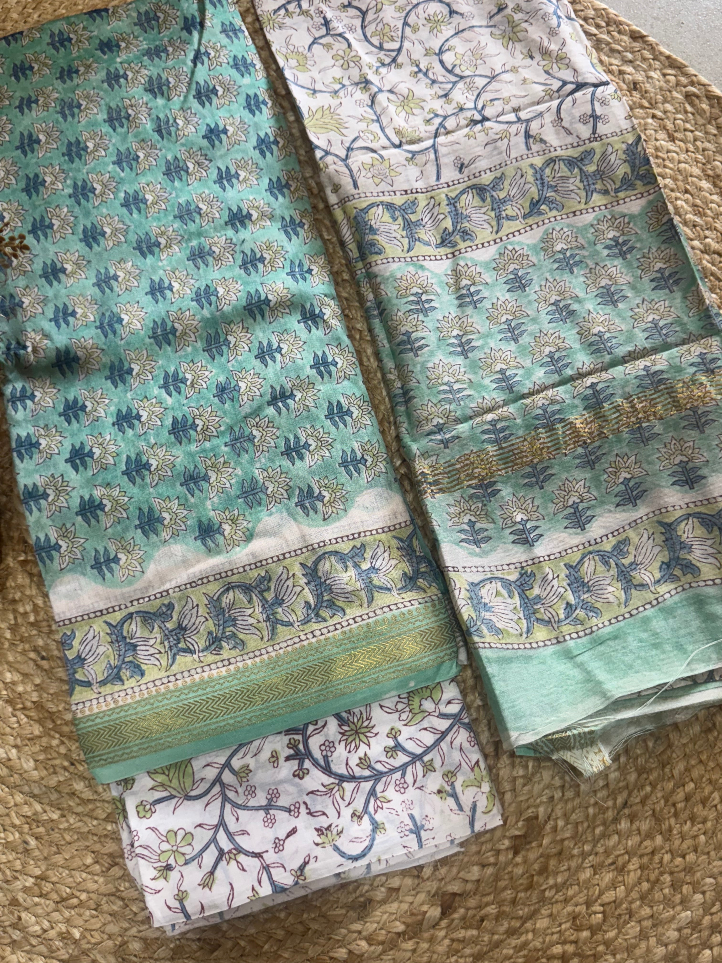 HAND BLOCK PRINTED MAHESHWARI UNSTITCHED SUIT