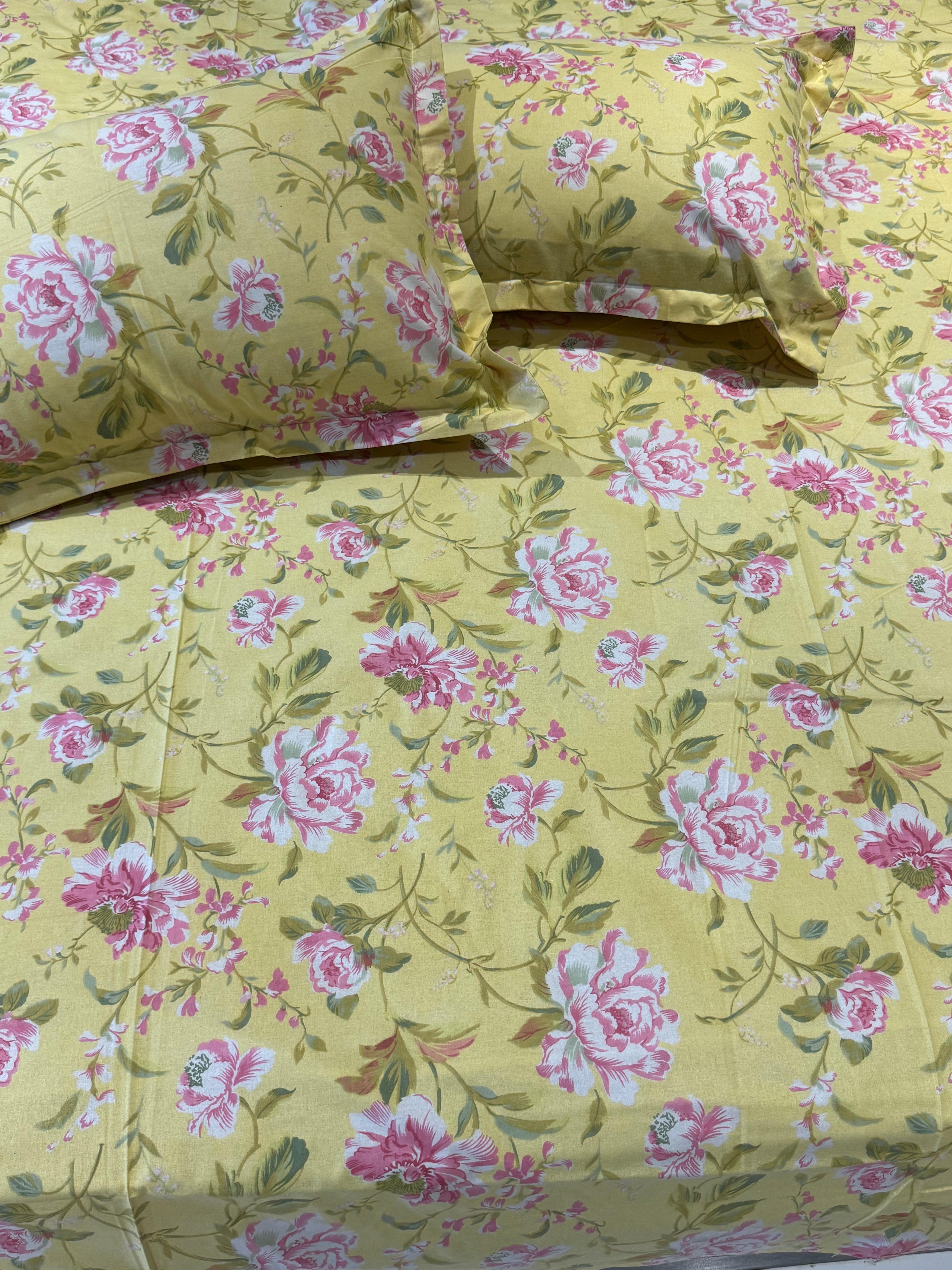 FLORAL SHALIMAR BEDSHEET WITH TWO REVERSIBLE PILLOW COVERS