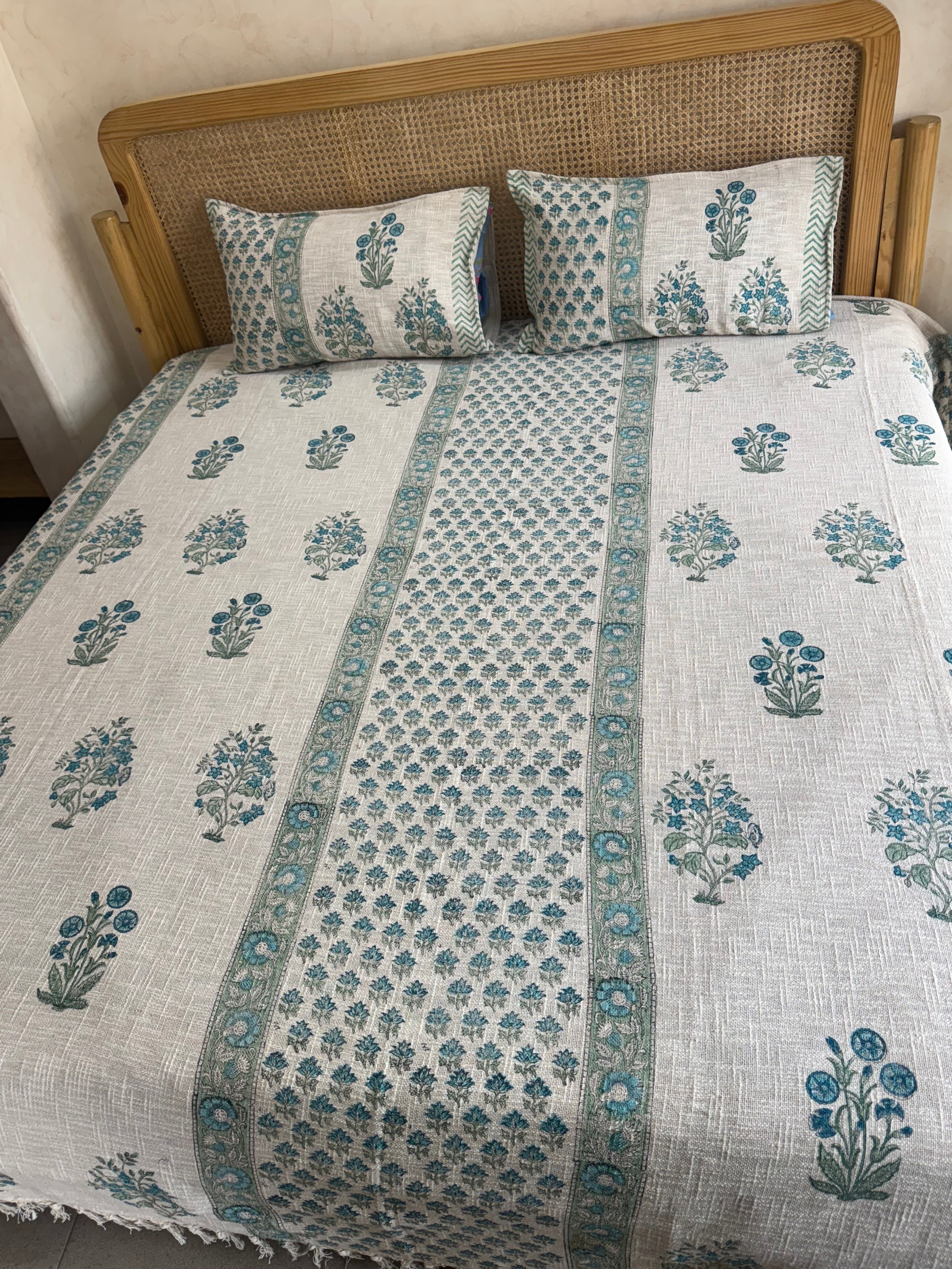 HAND BLOCK PRINTED JUTE BEDCOVER - 108 by 108 INCHES