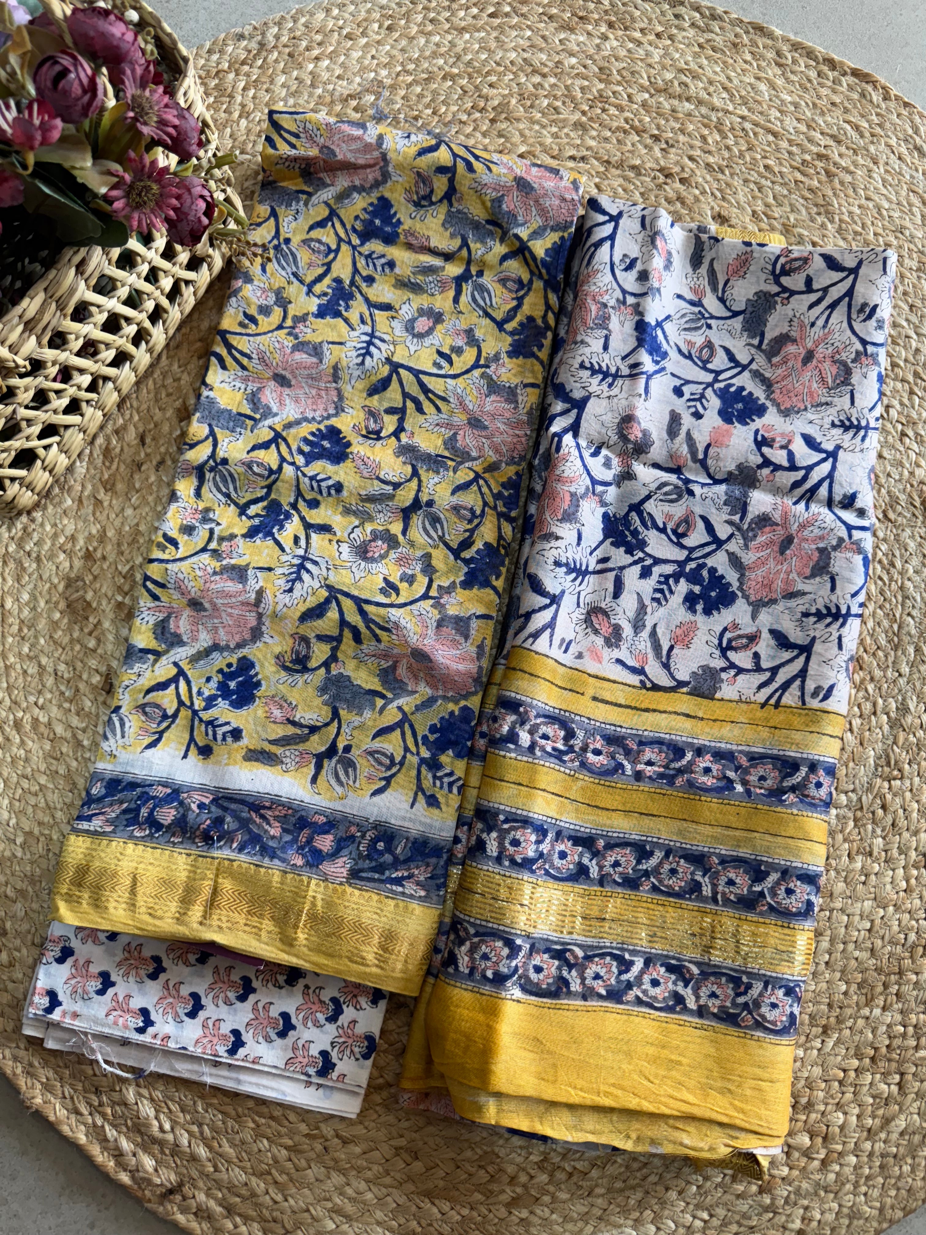 HAND BLOCK PRINTED MAHESHWARI UNSTITCHED SUIT