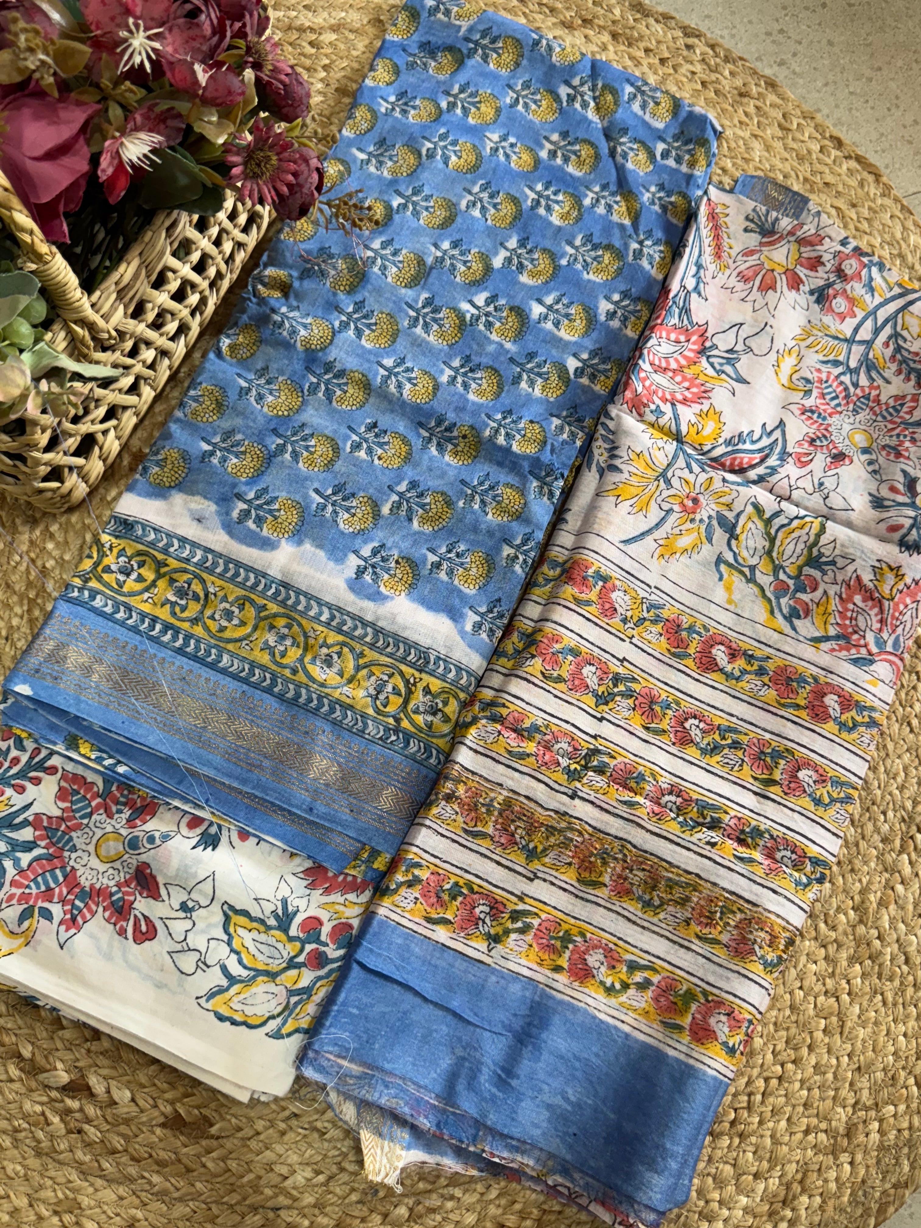 HAND BLOCK PRINTED MAHESHWARI UNSTITCHED SUIT