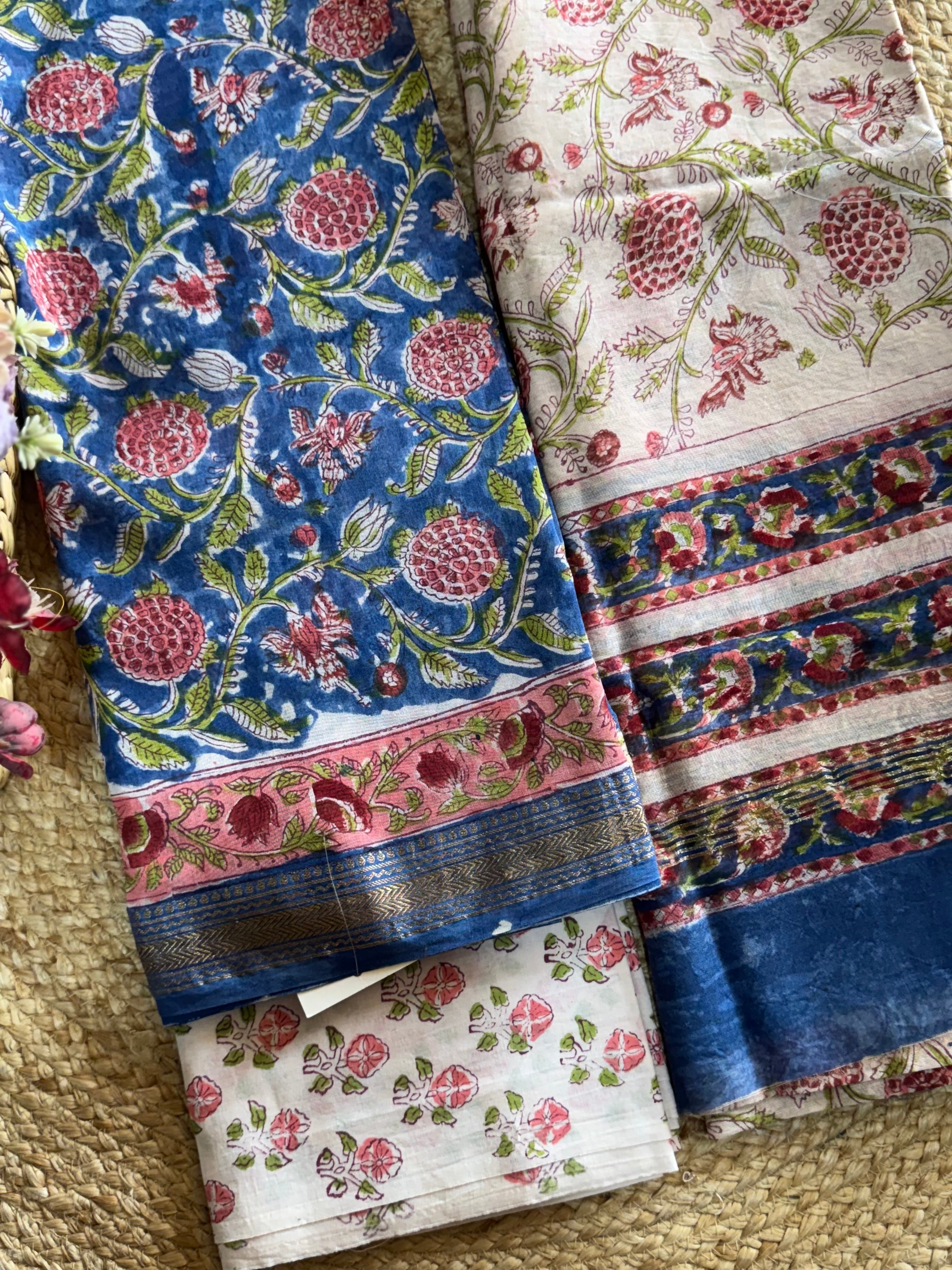 HAND BLOCK PRINTED MAHESHWARI UNSTITCHED SUIT