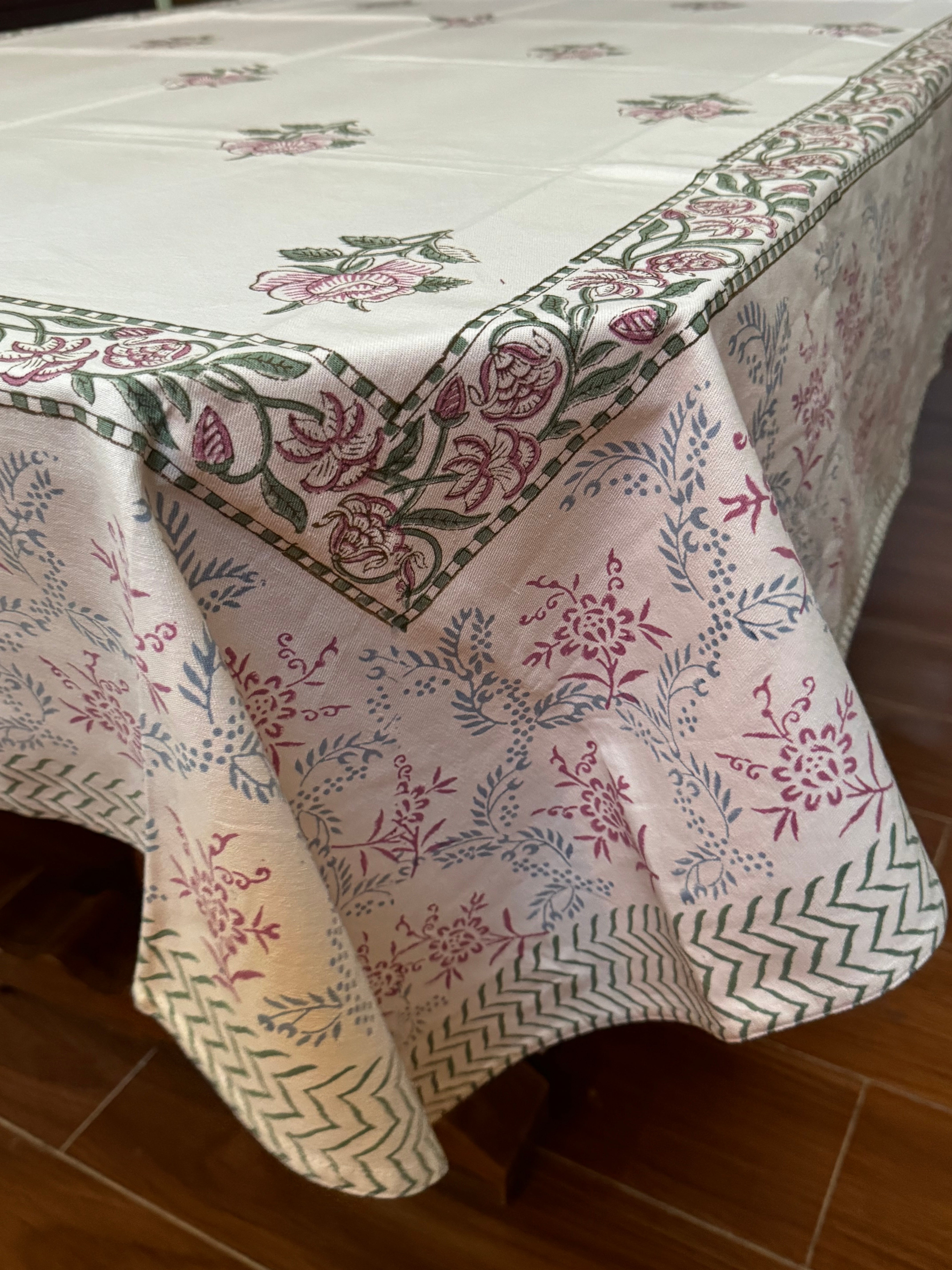 SIX SEATER HANDBLOCK PRINTED TABLECLOTH