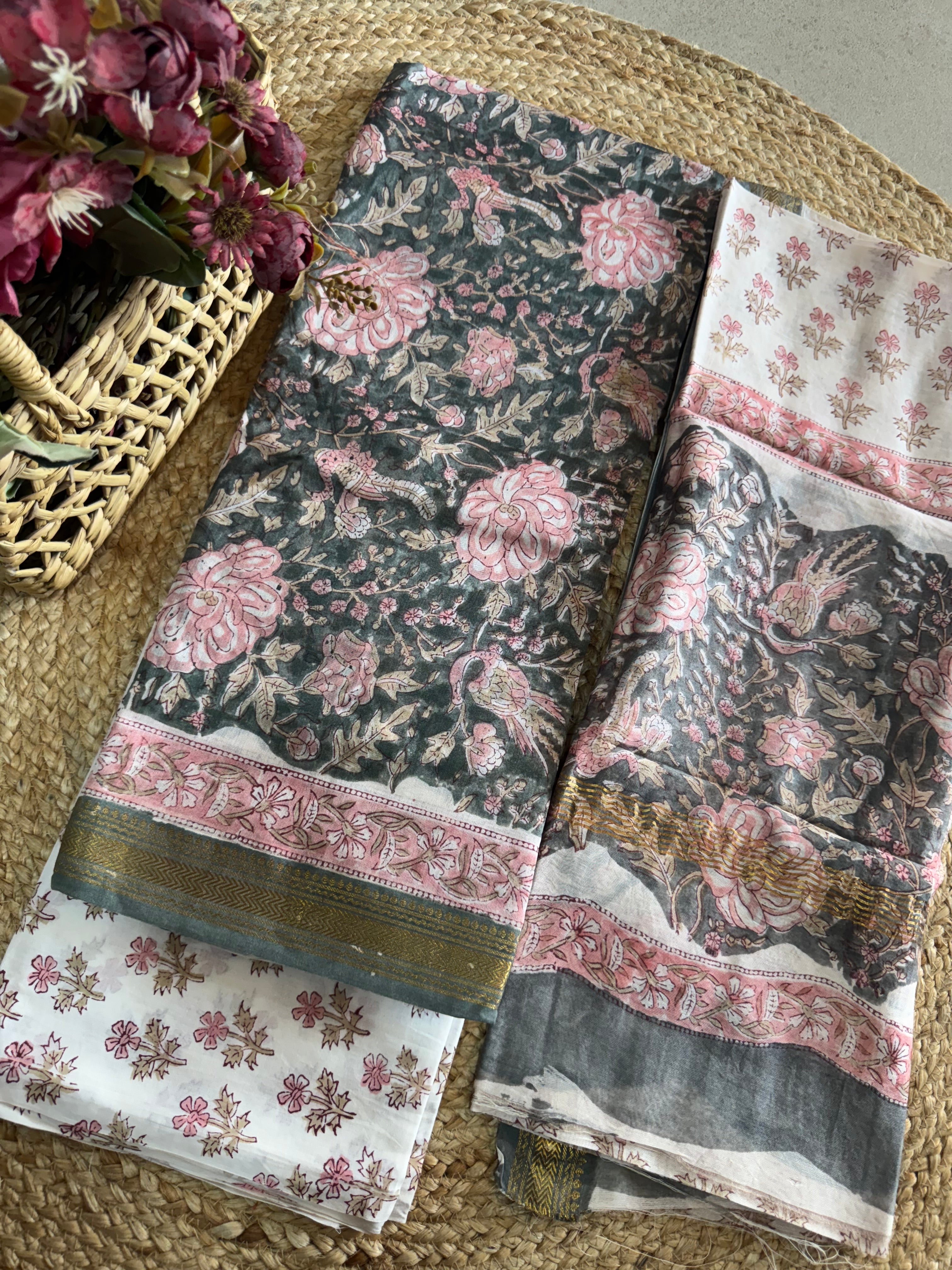 HAND BLOCK PRINTED MAHESHWARI UNSTITCHED SUIT