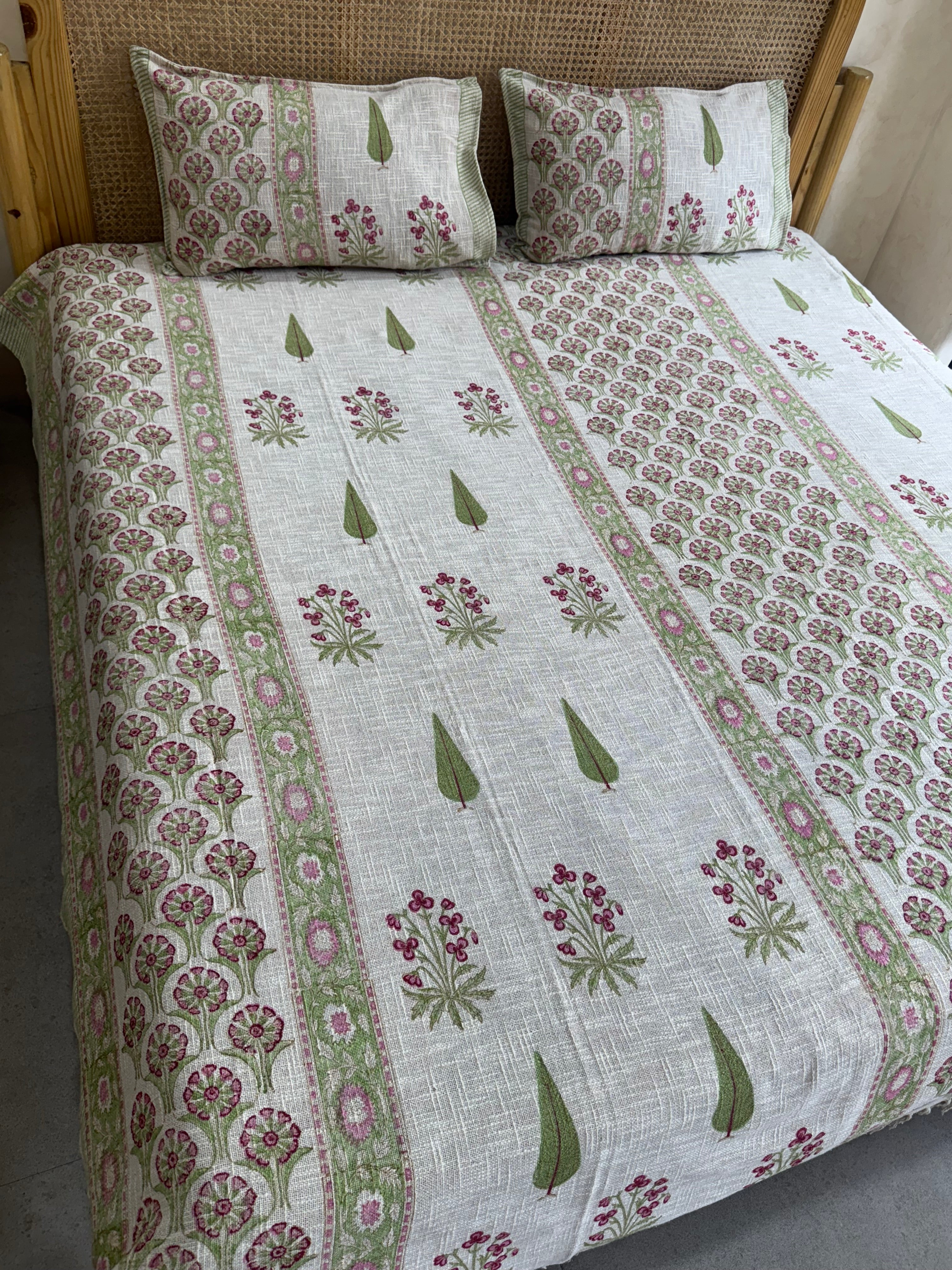HAND BLOCK PRINTED JUTE BEDCOVER - 108 by 108 INCHES