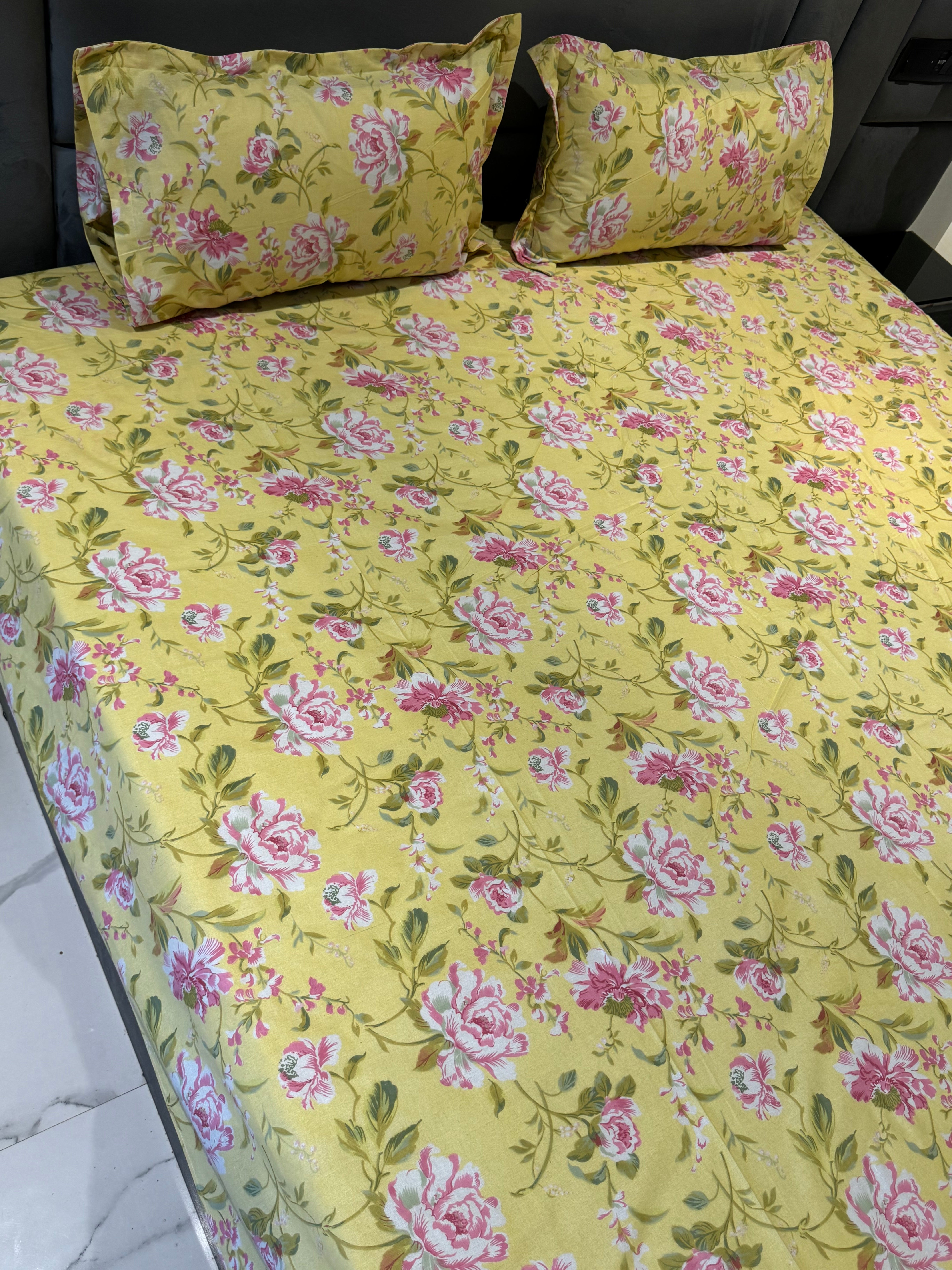 FLORAL SHALIMAR BEDSHEET WITH TWO REVERSIBLE PILLOW COVERS