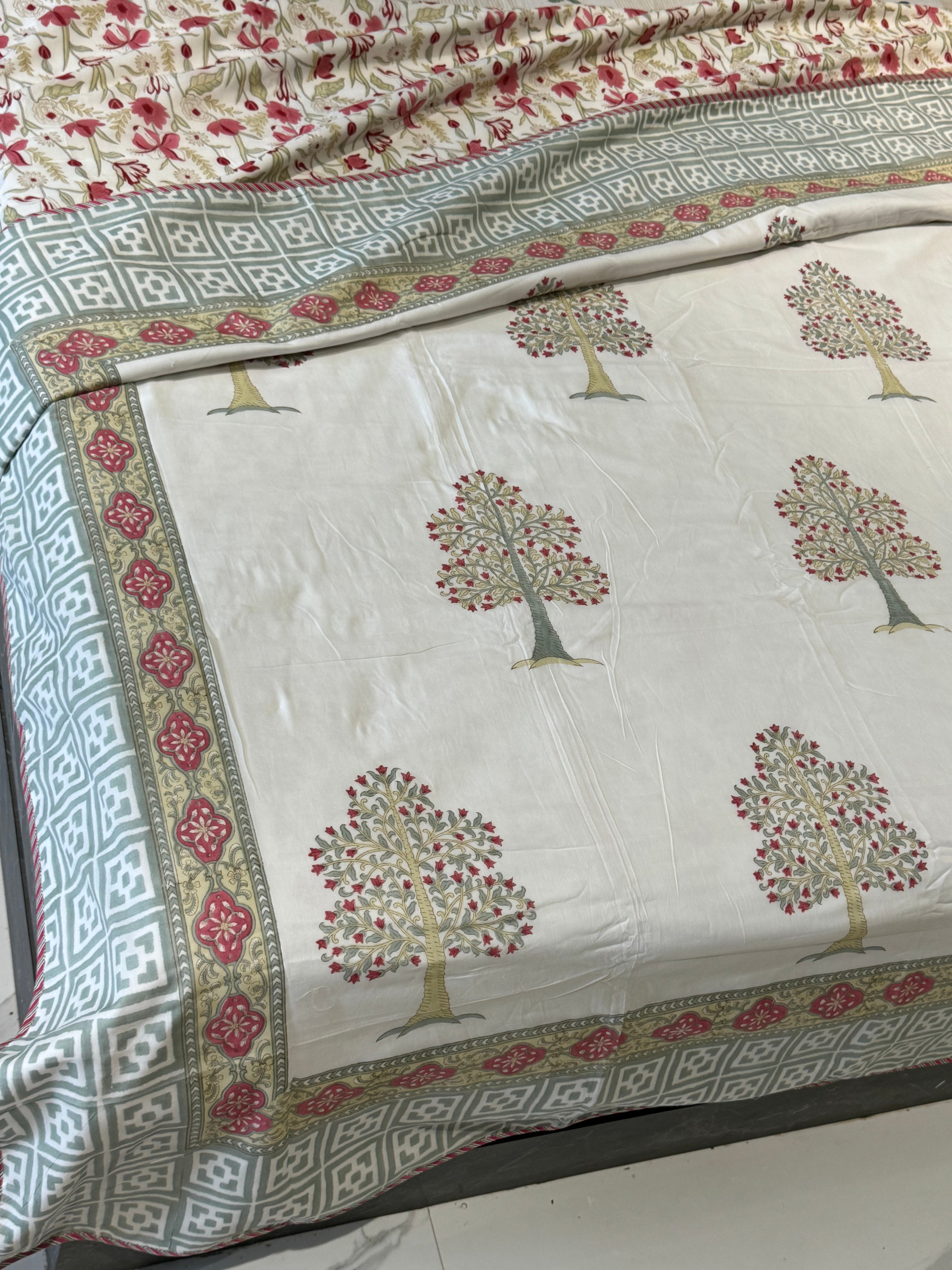 TREE OF LIFE HANDBLOCK PRINTED REVERSIBLE MULMUL DOHAR