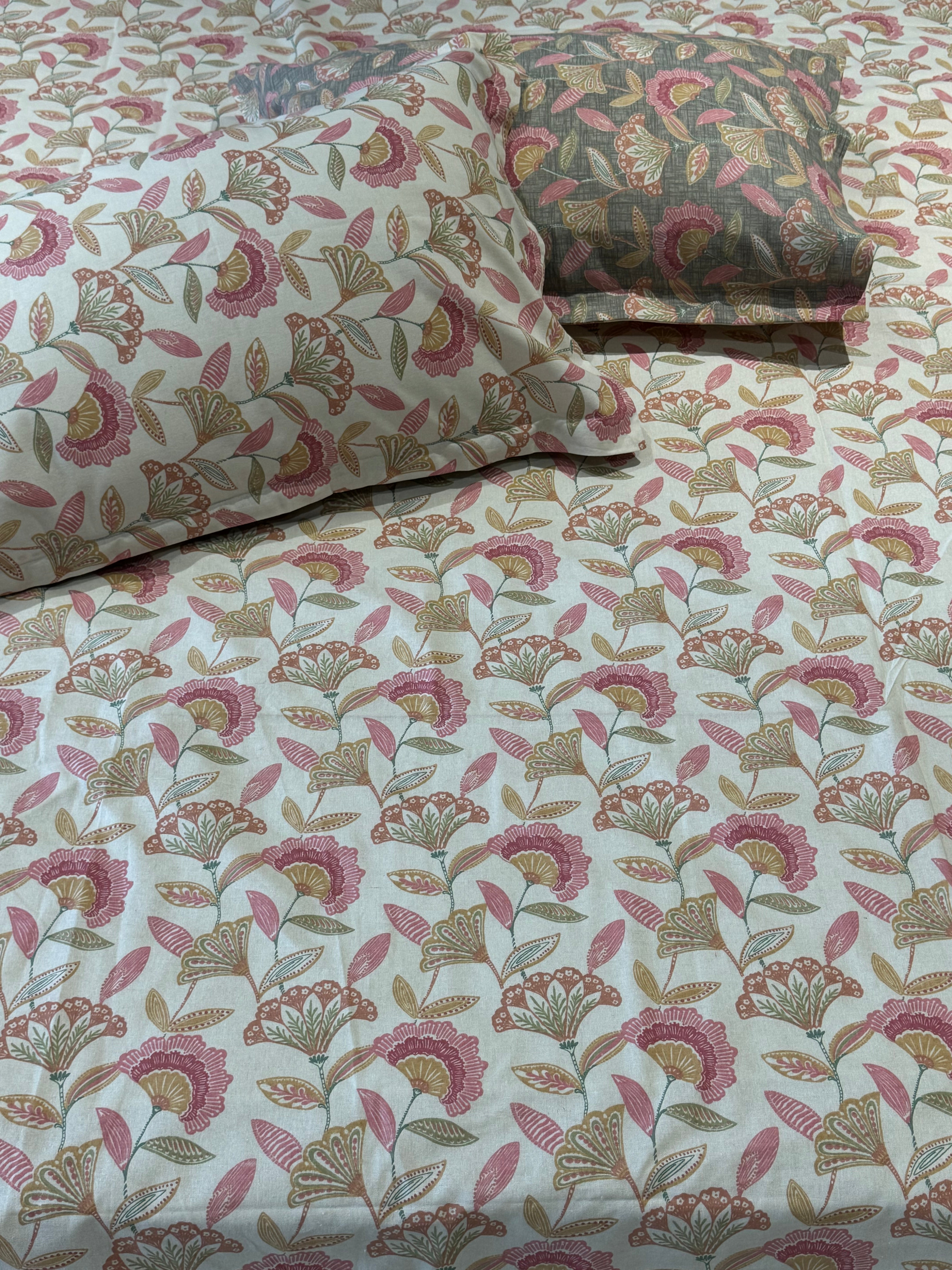 FLORAL SHALIMAR BEDSHEET WITH TWO REVERSIBLE PILLOW COVERS