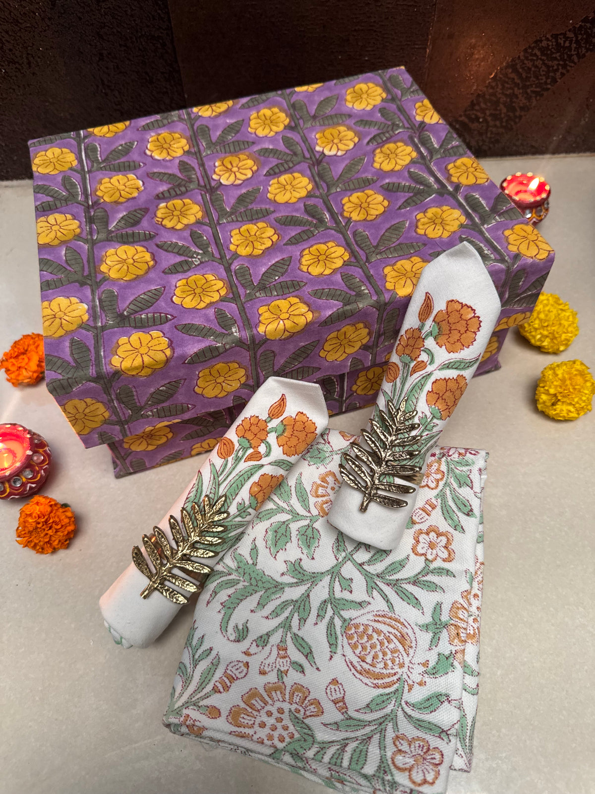 HAND BLOCK PRINTED GIFT BOX - TABLE LINEN