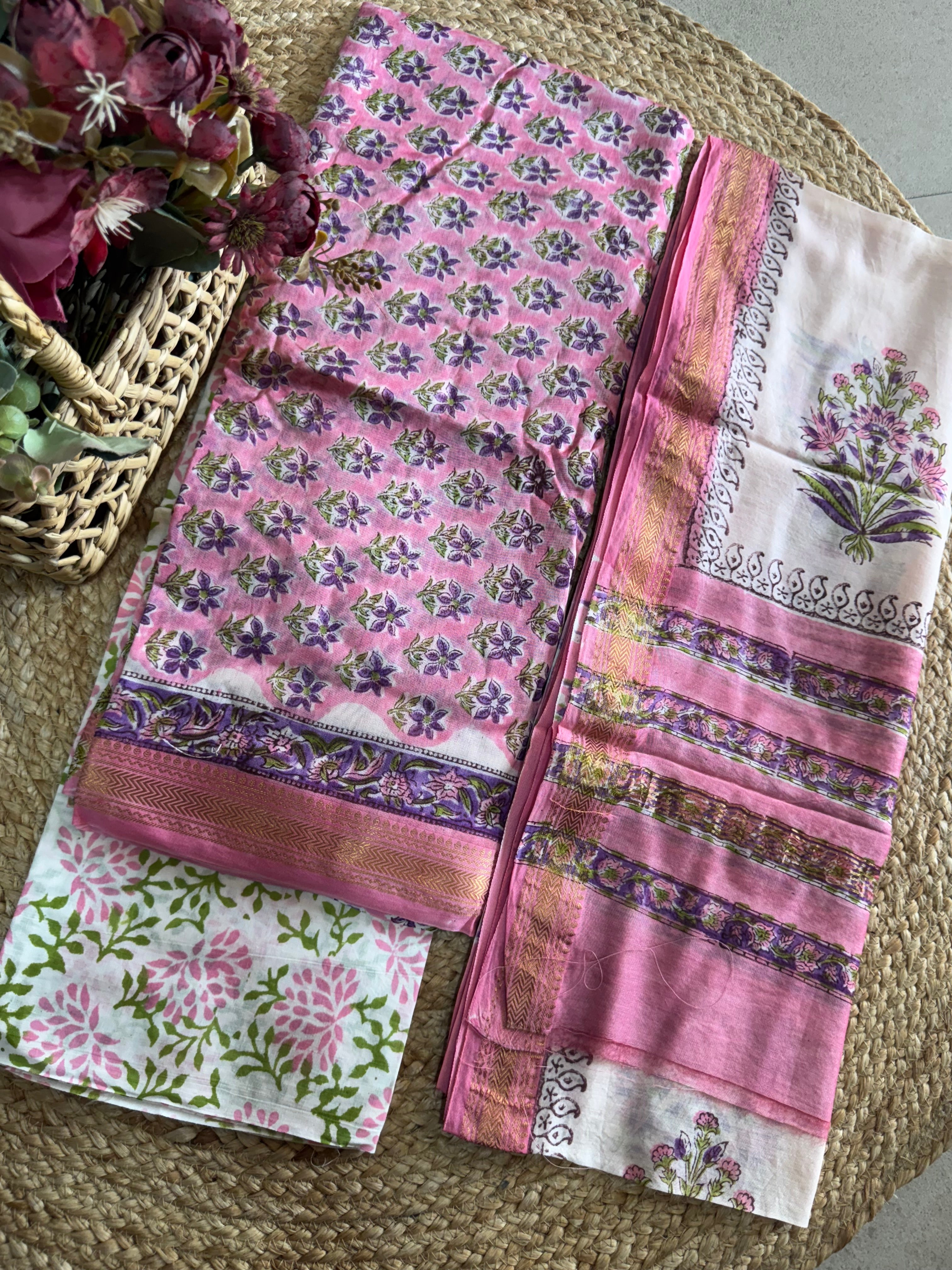 HAND BLOCK PRINTED MAHESHWARI UNSTITCHED SUIT