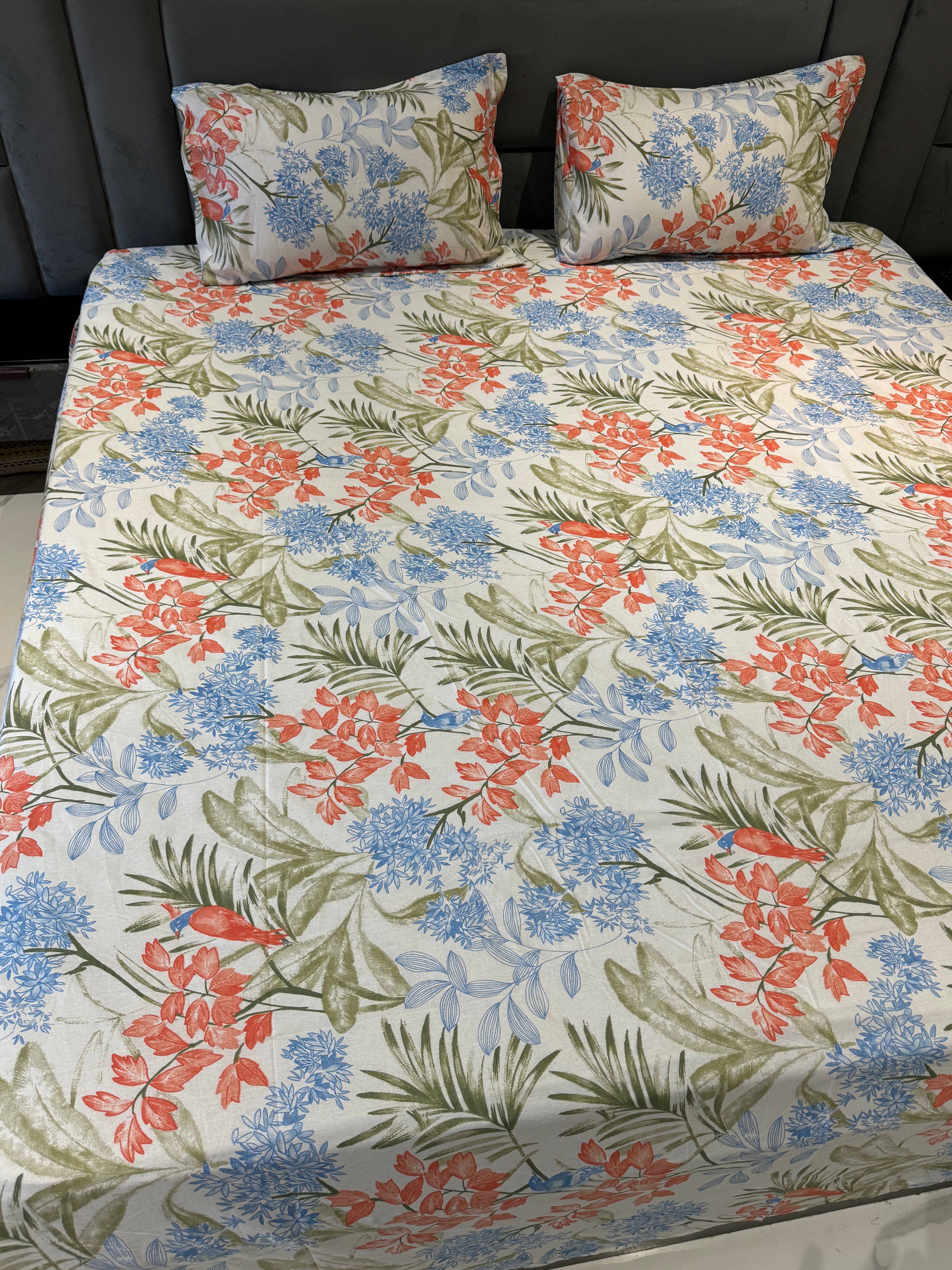 FLORAL SHALIMAR BEDSHEET WITH TWO REVERSIBLE PILLOW COVERS