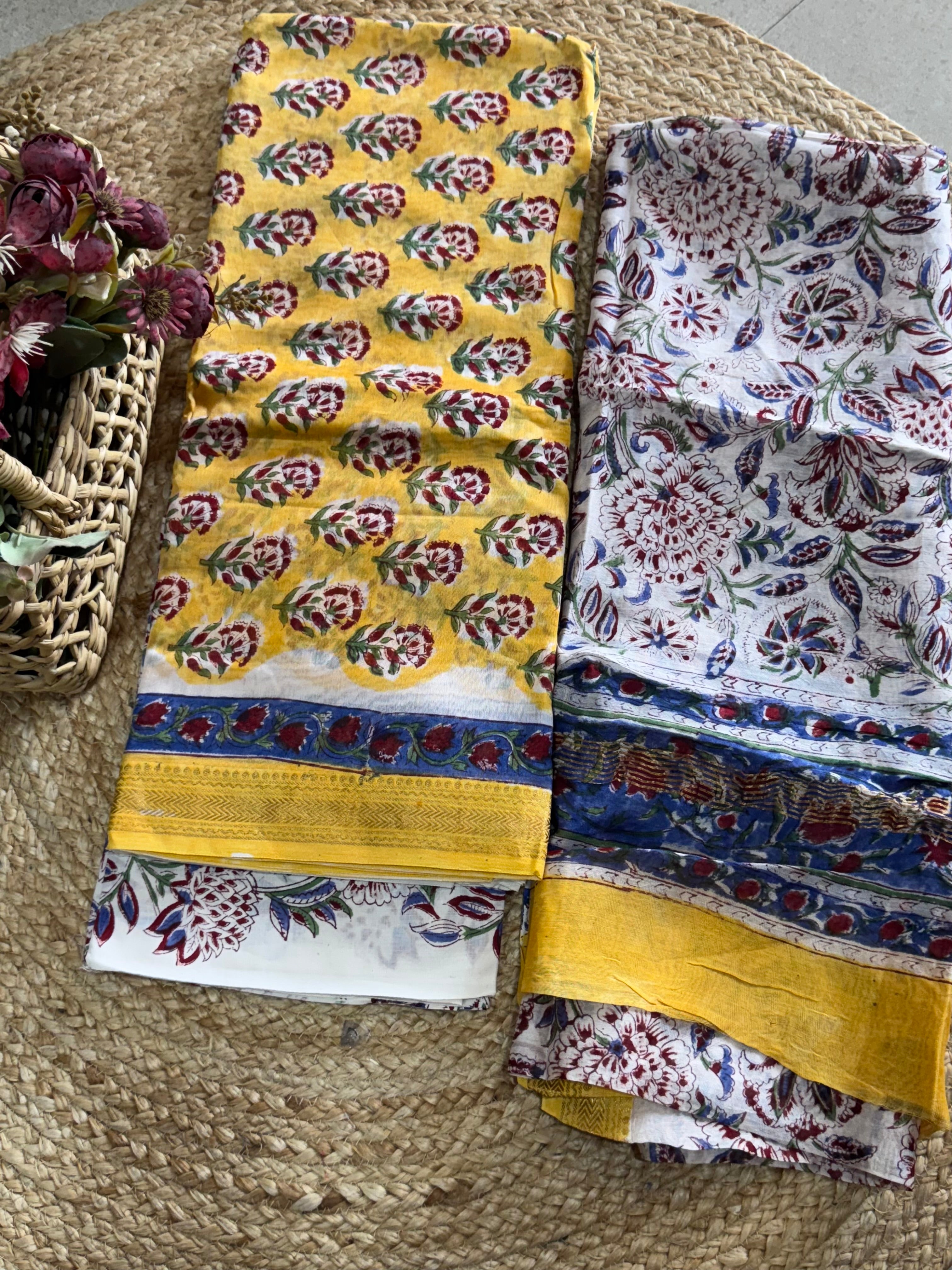 HAND BLOCK PRINTED MAHESHWARI UNSTITCHED SUIT