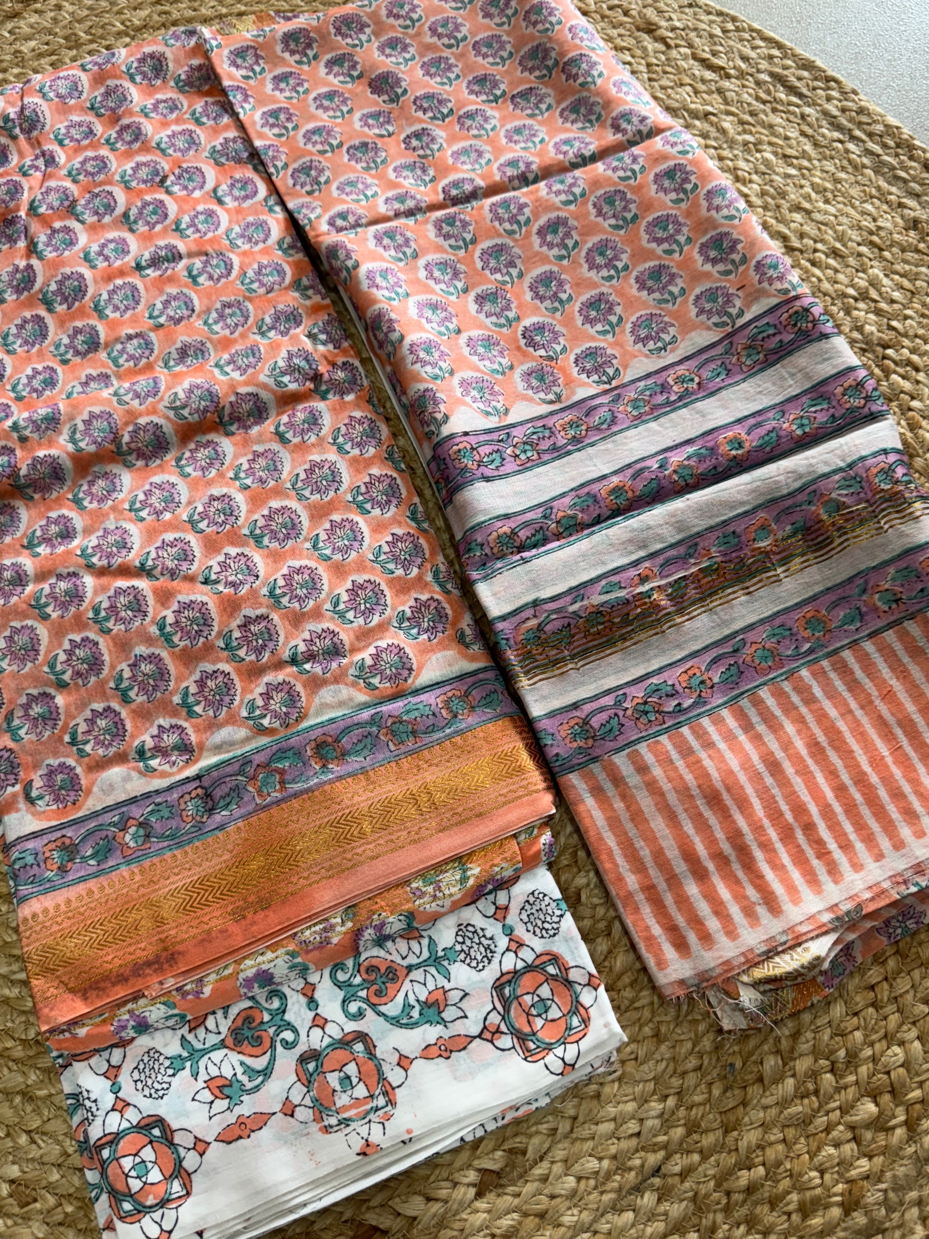 HAND BLOCK PRINTED MAHESHWARI UNSTITCHED SUIT