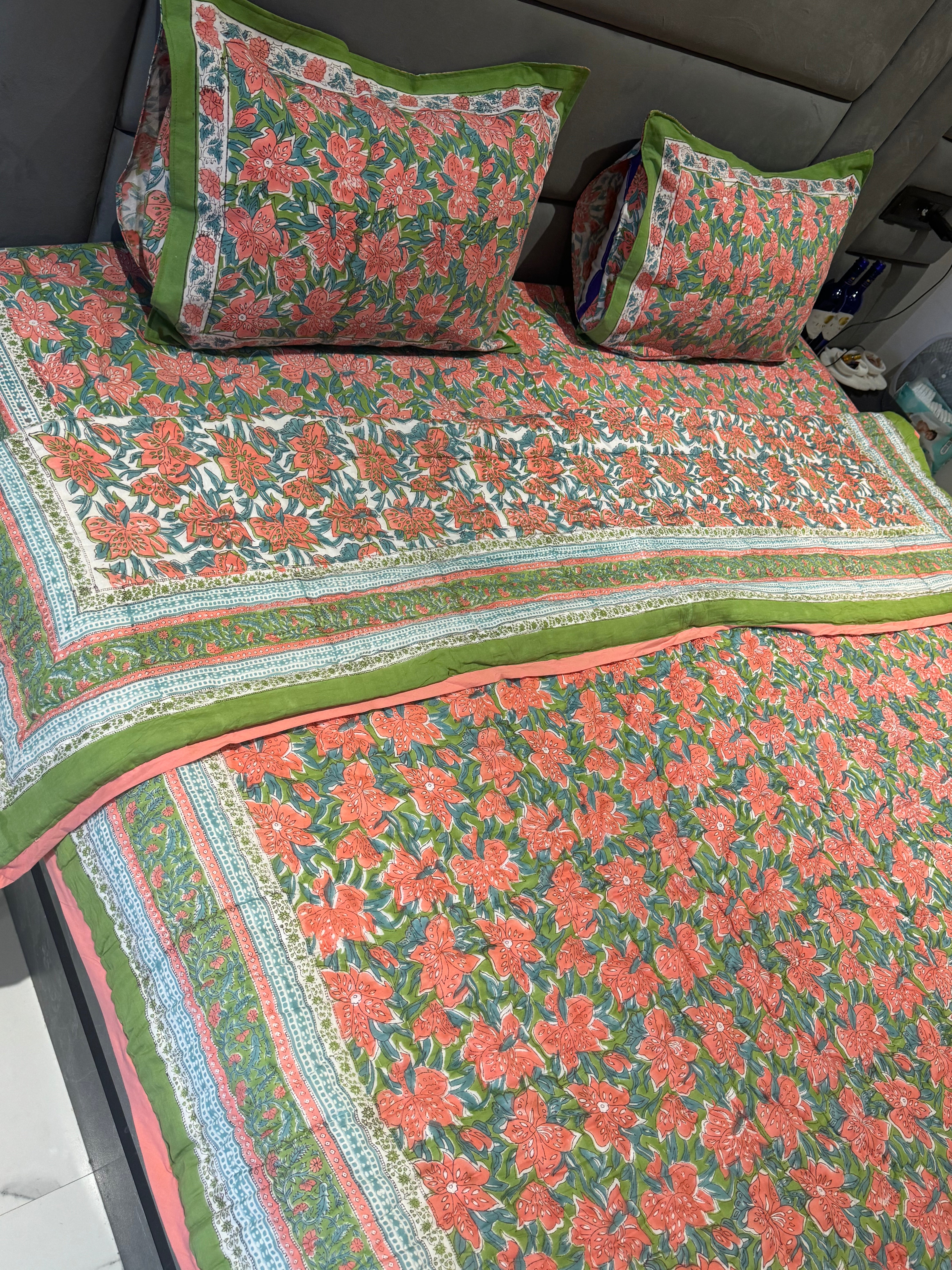 FESTIVE HAND BLOCK PRINTED BEDDING SET