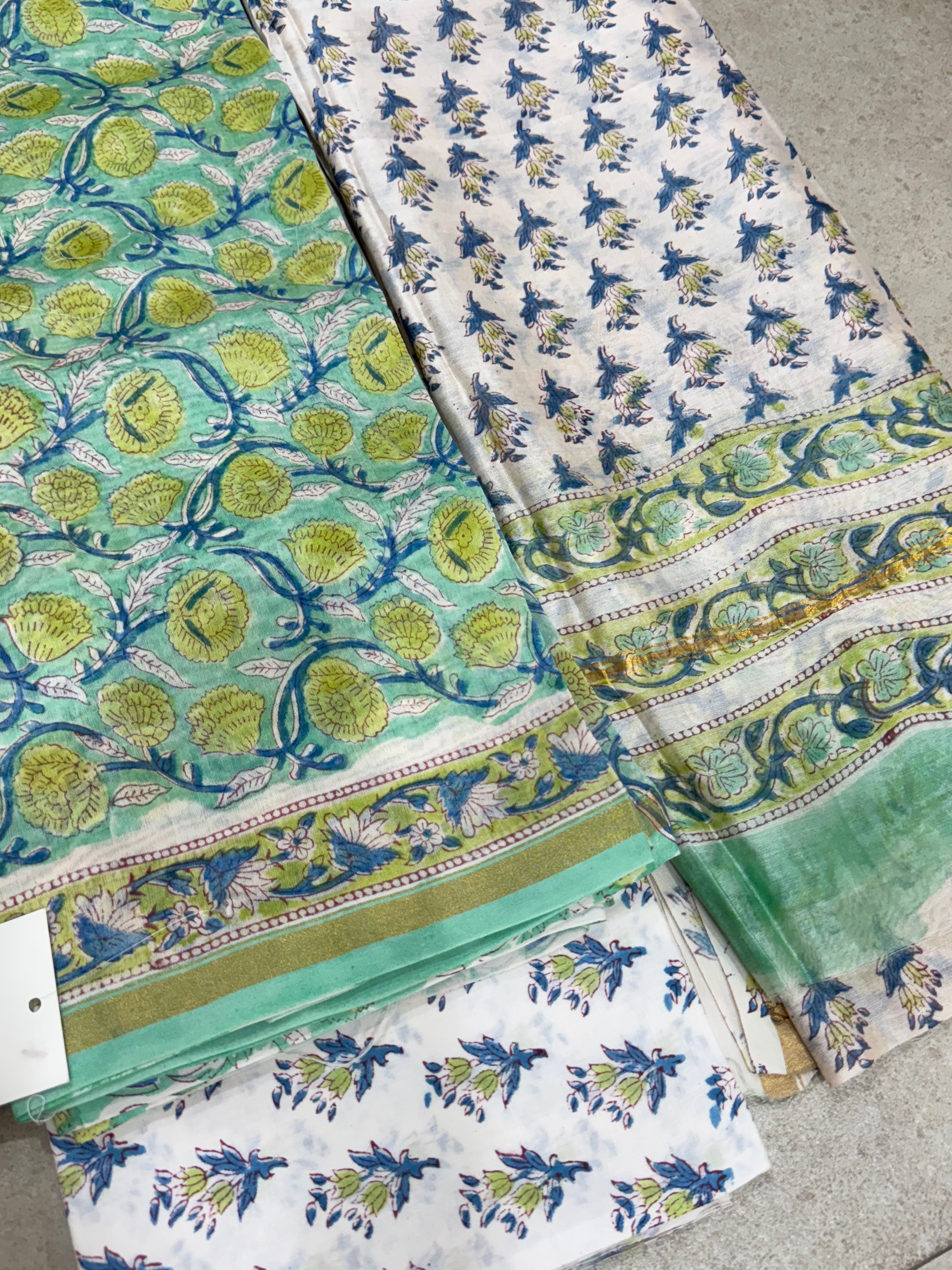 HAND BLOCK PRINTED CHANDERI UNSTITCHED SUIT