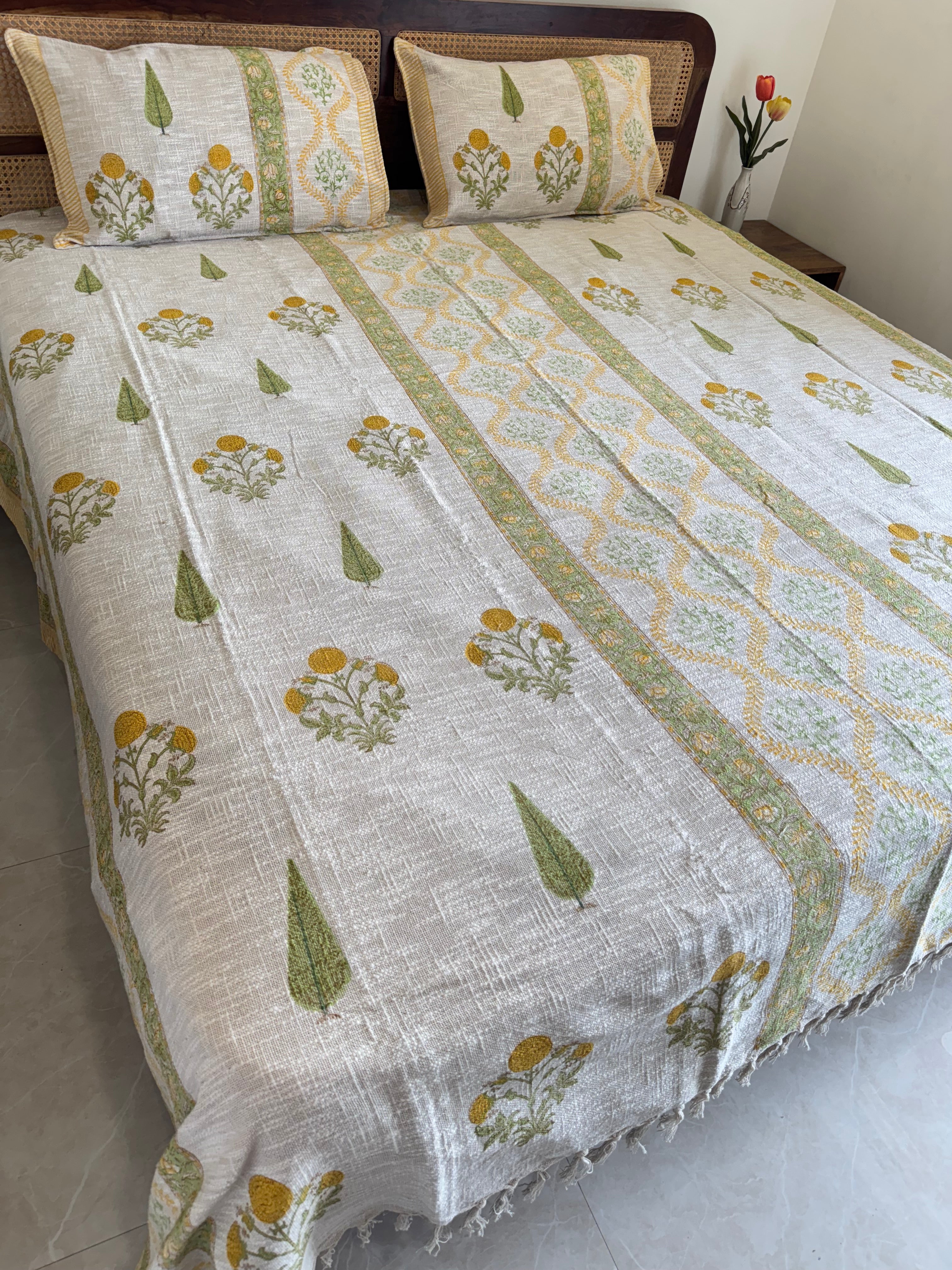 HAND BLOCK PRINTED JUTE BEDCOVER - 108 by 108 INCHES