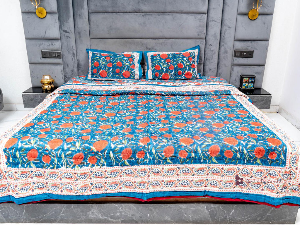 DARK BLUE HAND BLOCK PRINTED BEDDING SET