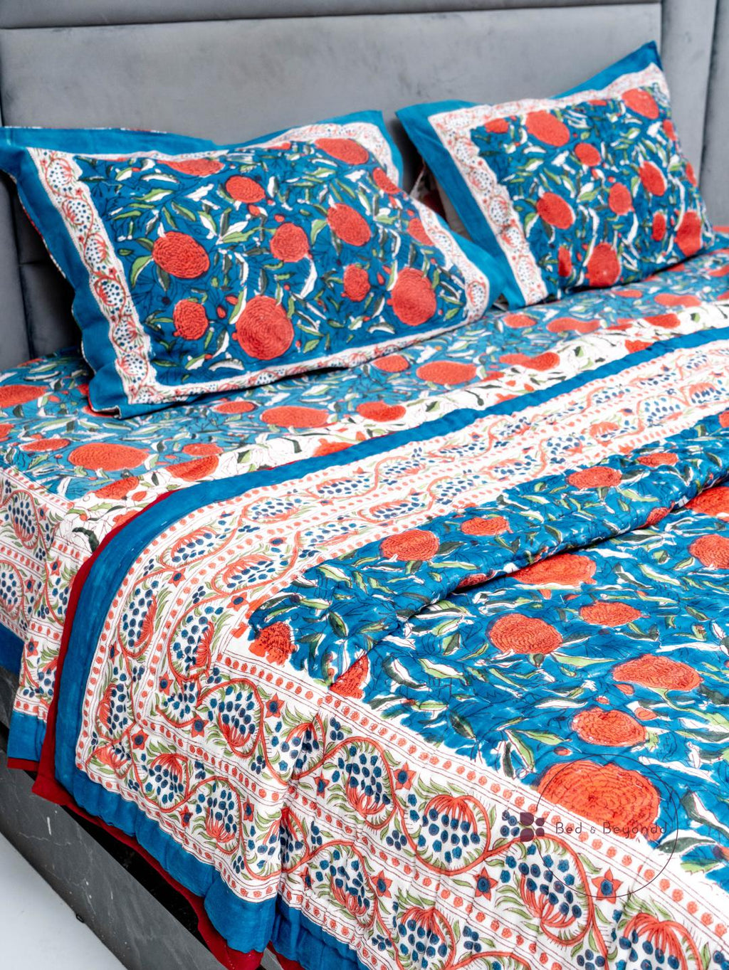 DARK BLUE HAND BLOCK PRINTED BEDDING SET
