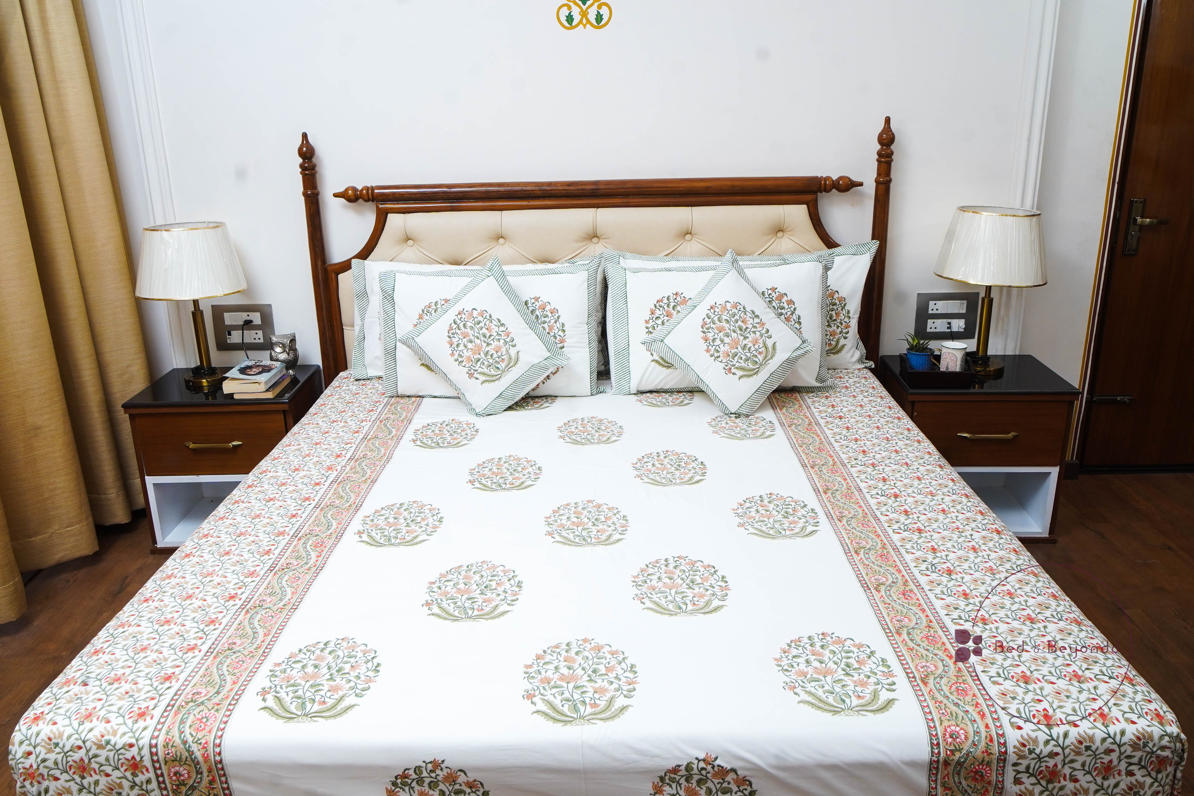 HIMANI HAND BLOCK PRINTED BEDSHEET WITH TWO REVERSIBLE PILLOW COVERS