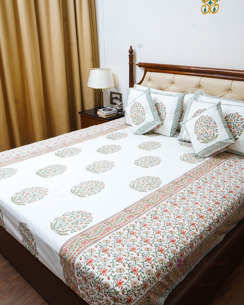 HIMANI HAND BLOCK PRINTED BEDSHEET WITH TWO REVERSIBLE PILLOW COVERS