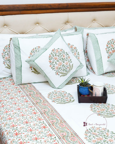 HIMANI HAND BLOCK PRINTED BEDSHEET WITH TWO REVERSIBLE PILLOW COVERS