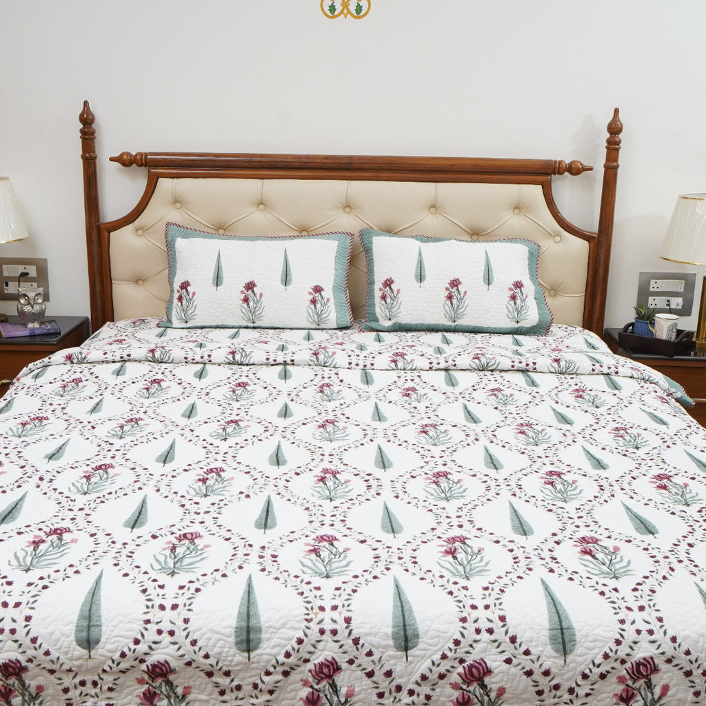 REVERSIBLE AFZAL JAAL HANDBLOCK PRINTED QUILTED BEDCOVER