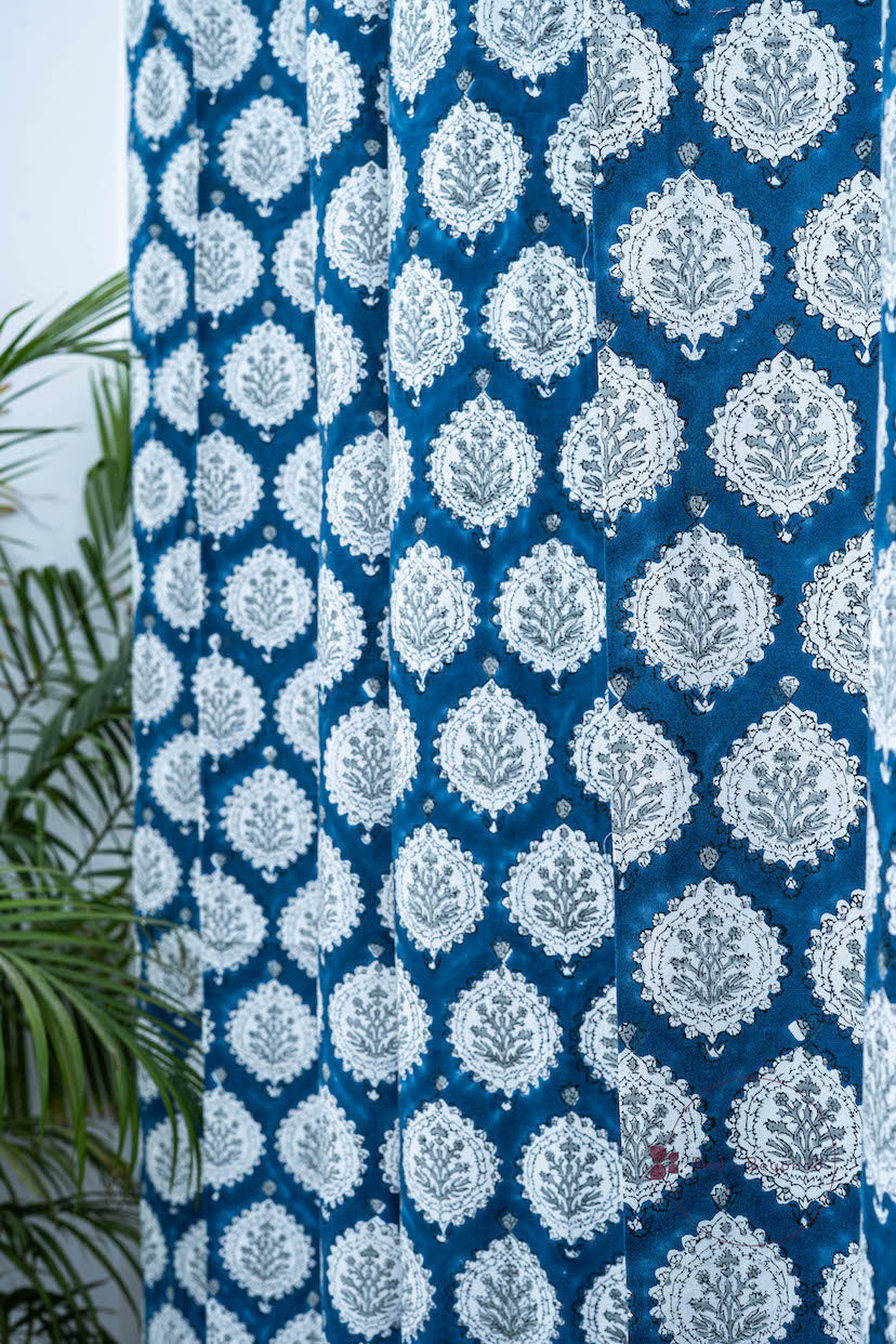 DARK BLUE HANDBLOCK PRINTED CURTAIN