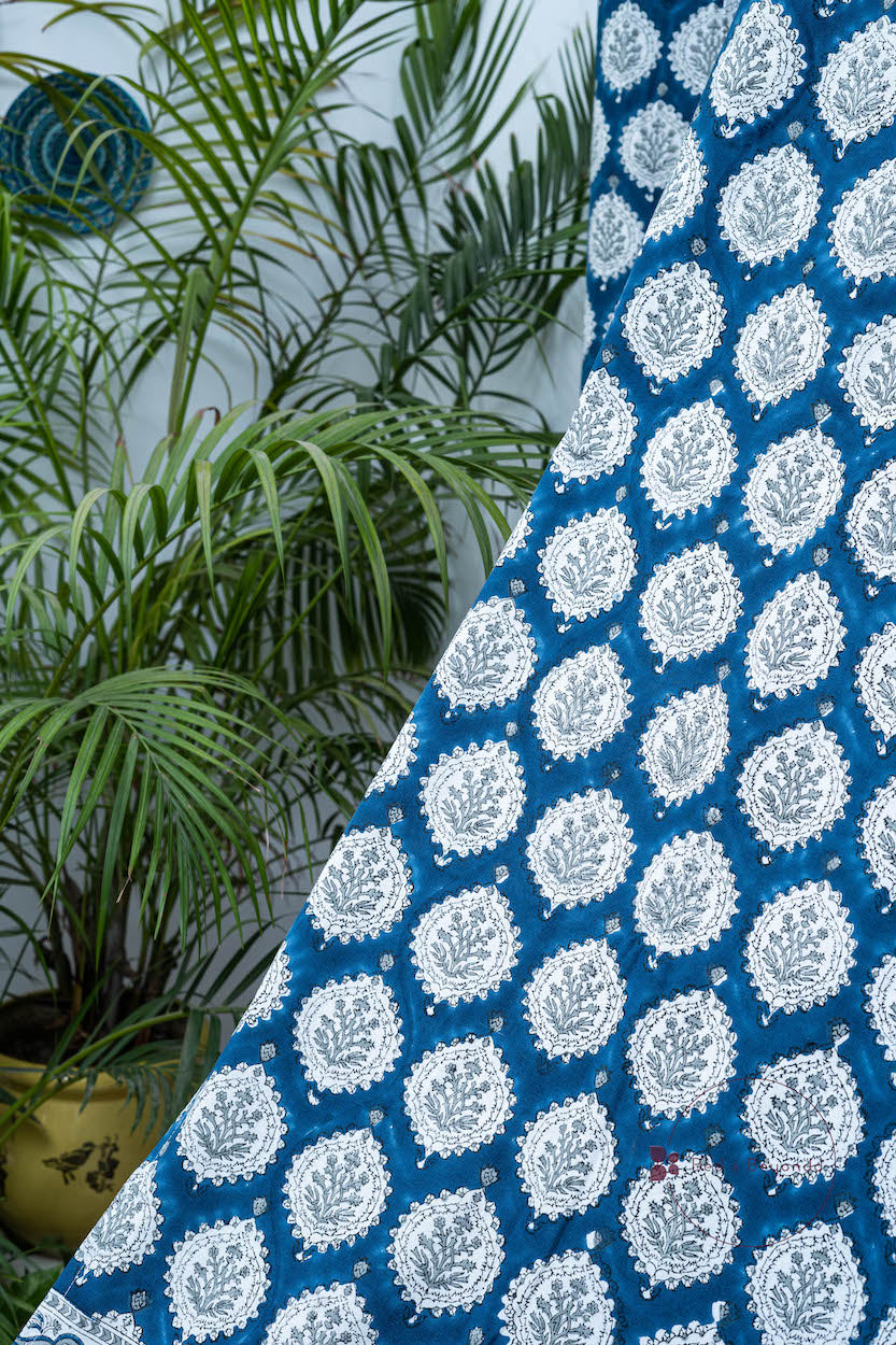 DARK BLUE HANDBLOCK PRINTED CURTAIN