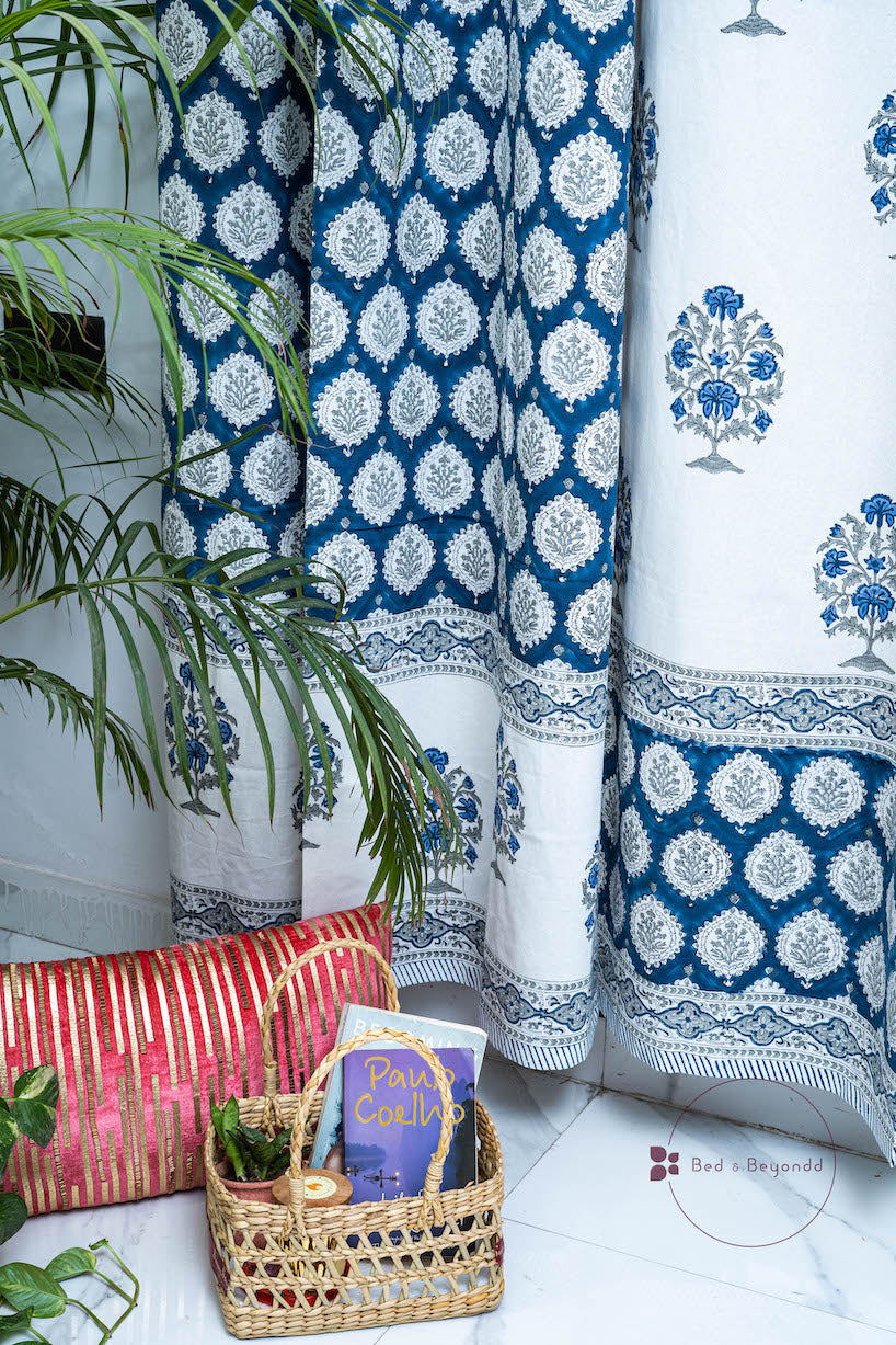 DARK BLUE HANDBLOCK PRINTED CURTAIN