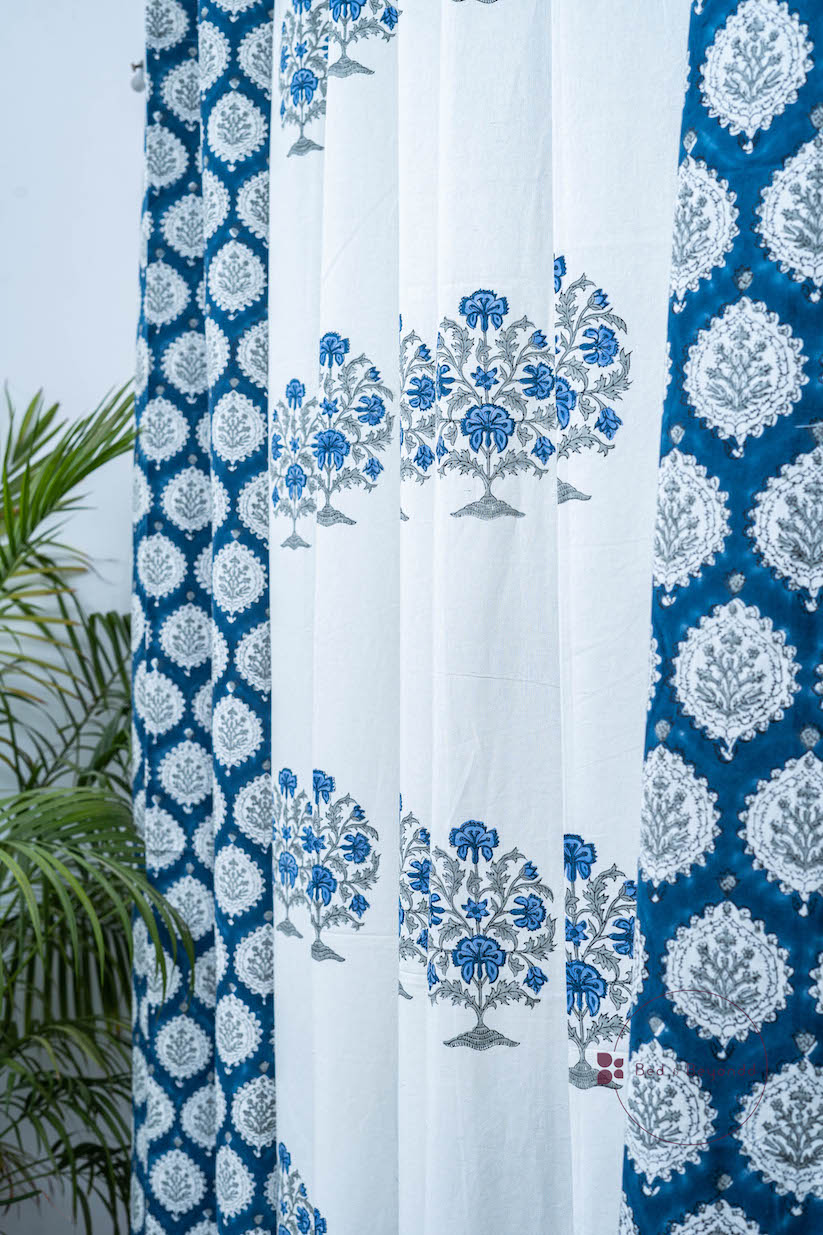 DARK BLUE HANDBLOCK PRINTED CURTAIN