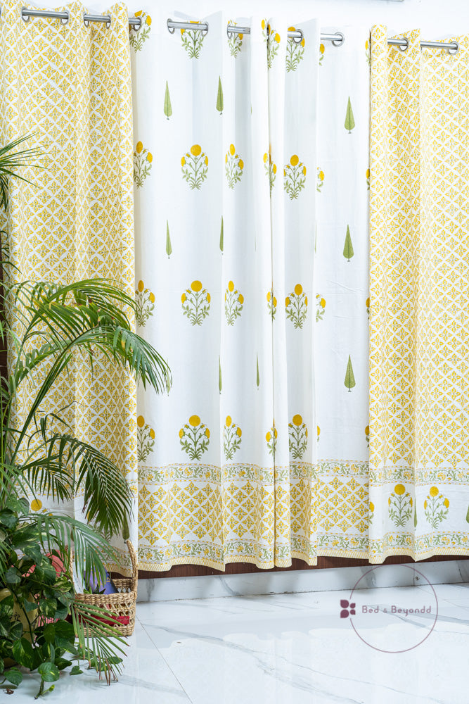 YELLOW MARIGOLD DARK HANDBLOCK PRINTED CURTAIN