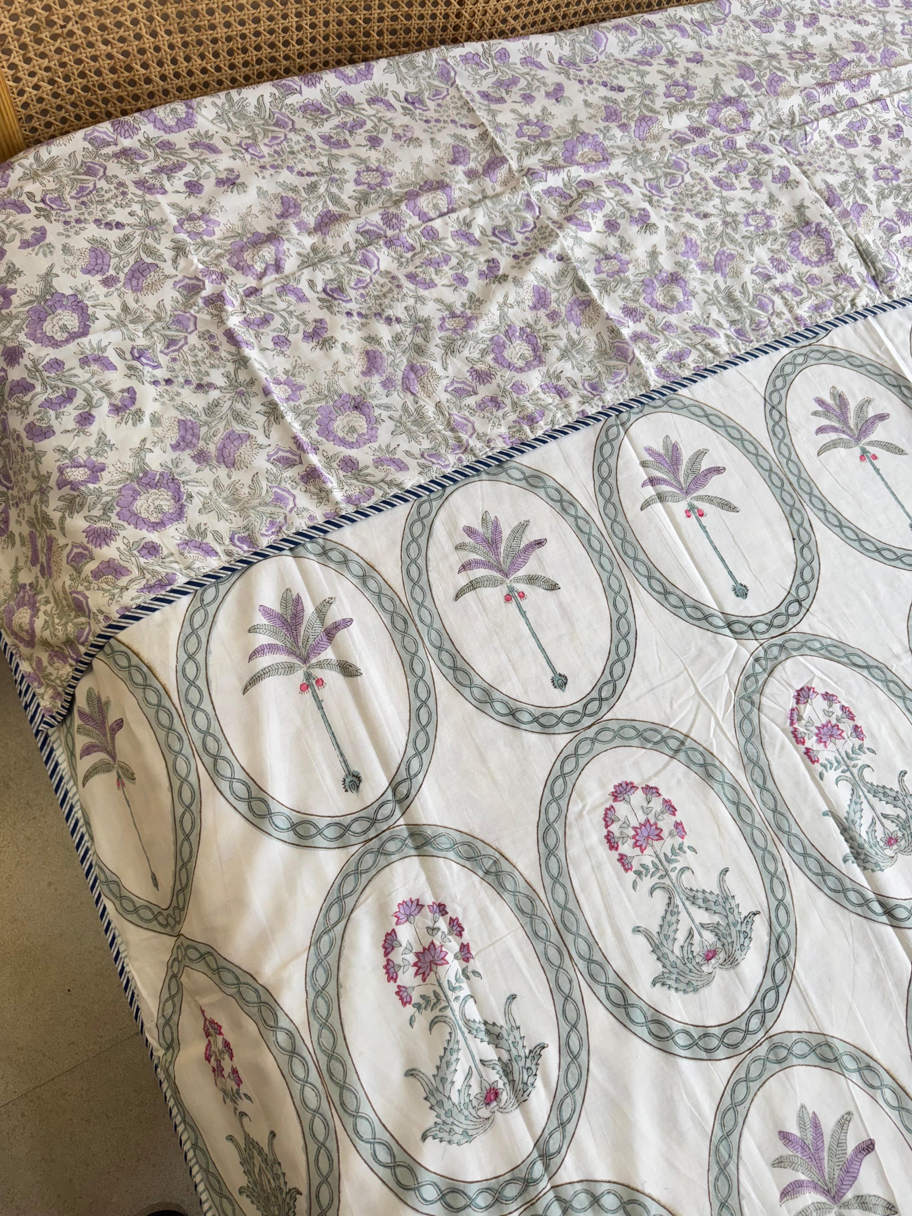 DOUBLE BED HANDBLOCK PRINTED REVERSIBLE MULMUL DOHAR