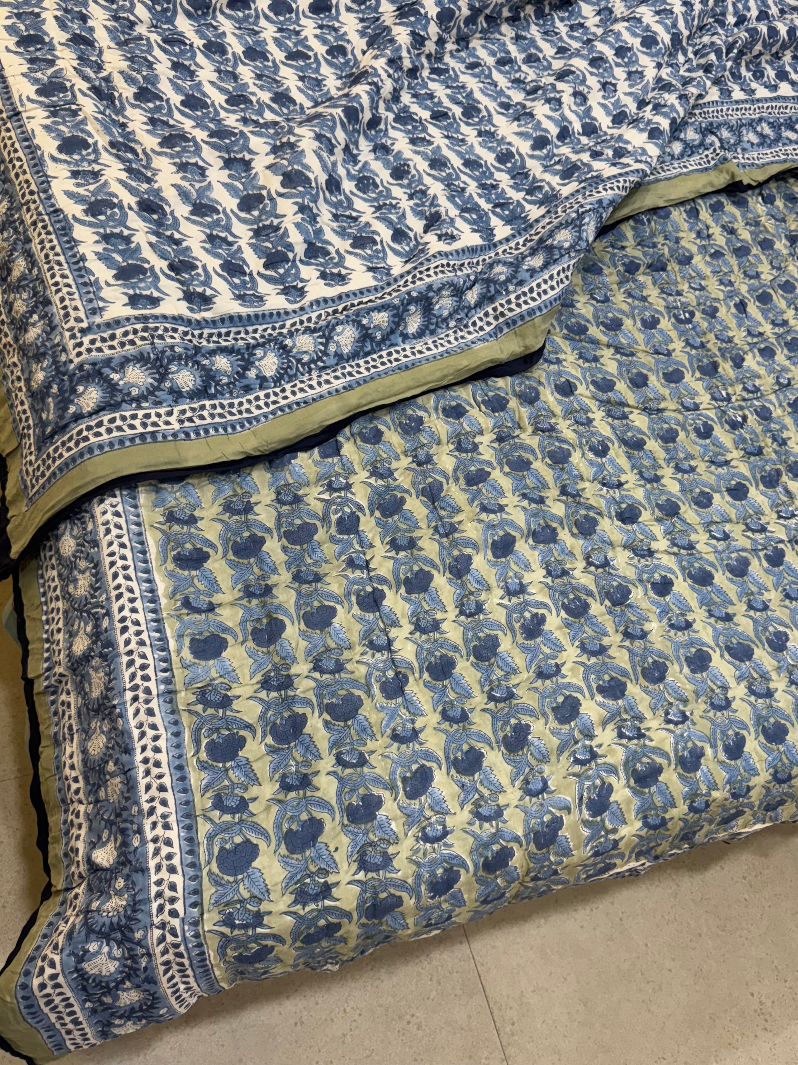 FESTIVE HAND BLOCK PRINTED REVERSIBLE QUILT (DOUBLE BED)